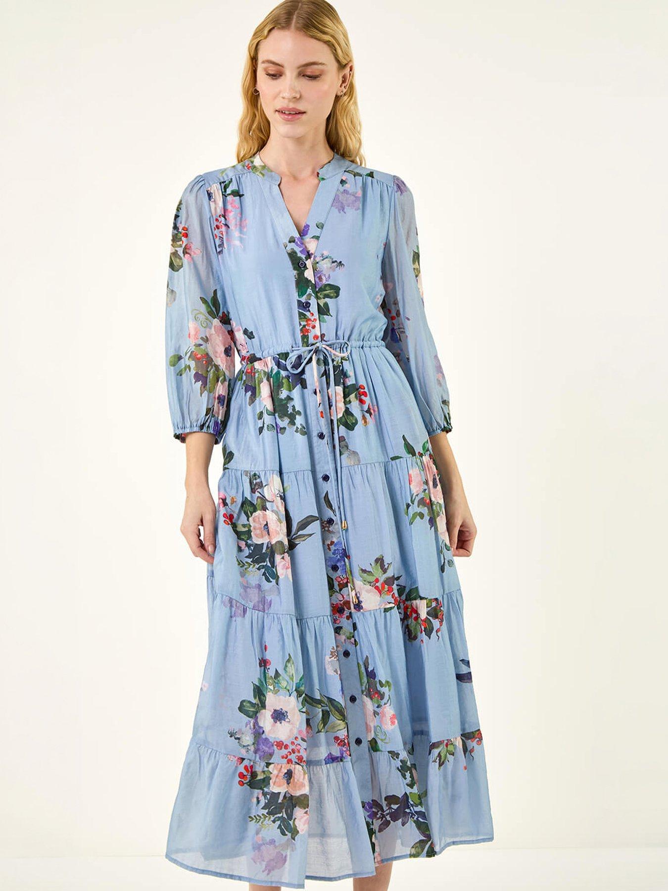 Image 5 of 5 of Roman Floral Print Button Tiered Midi Dress