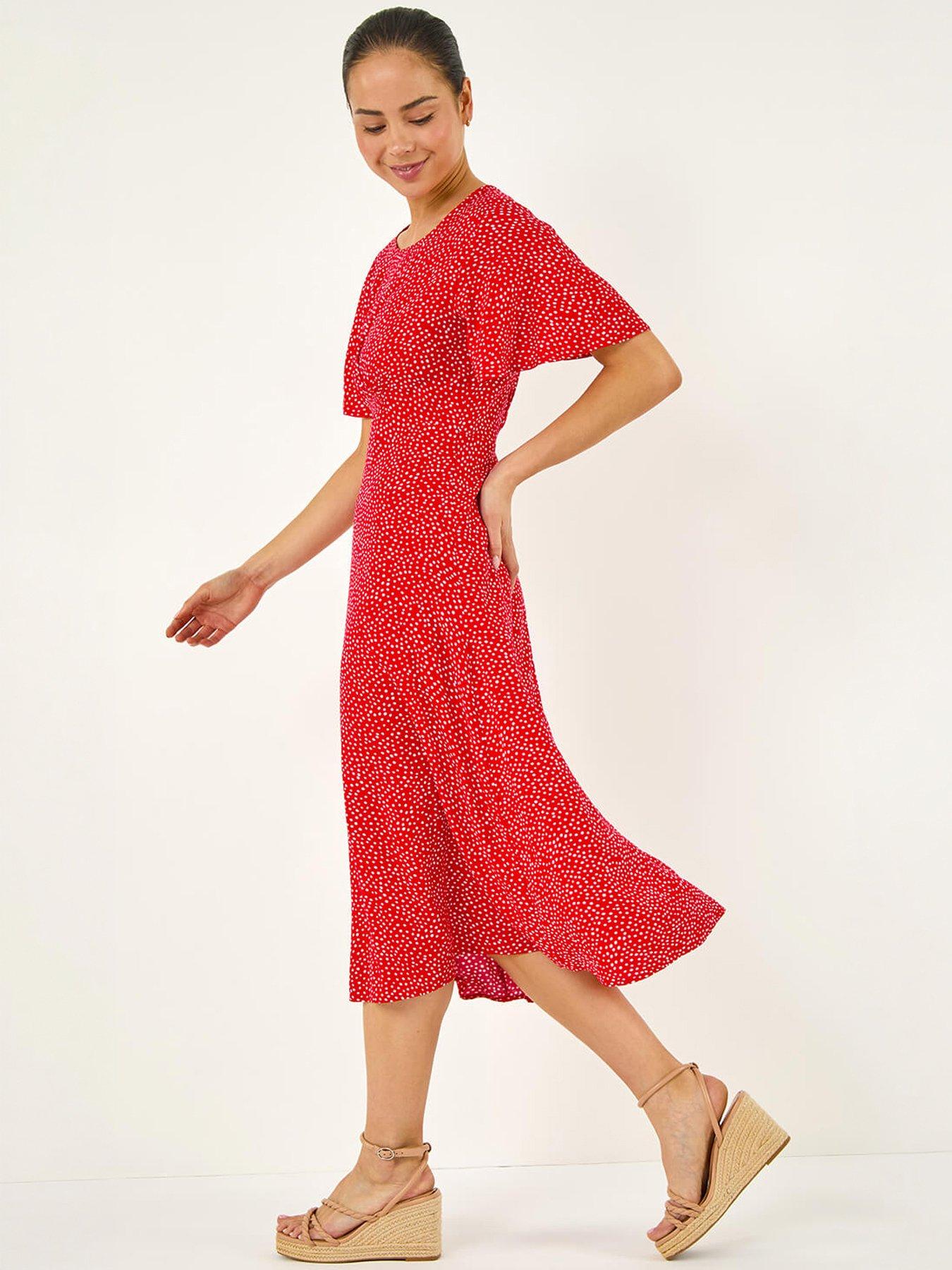 Roman Petite Polka Dot Midi Dress