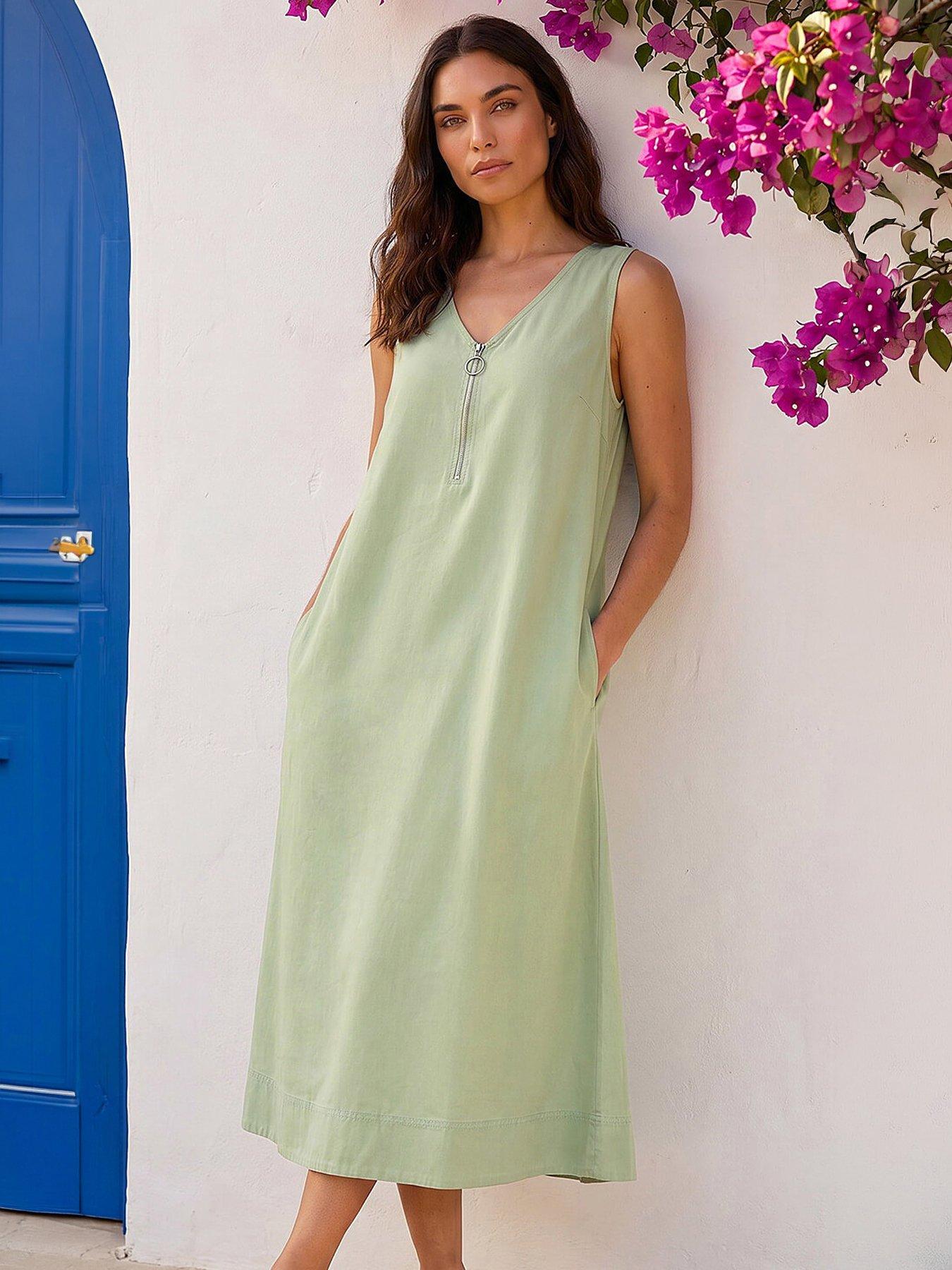 Roman Zip Front Sleeveless Midi Dress