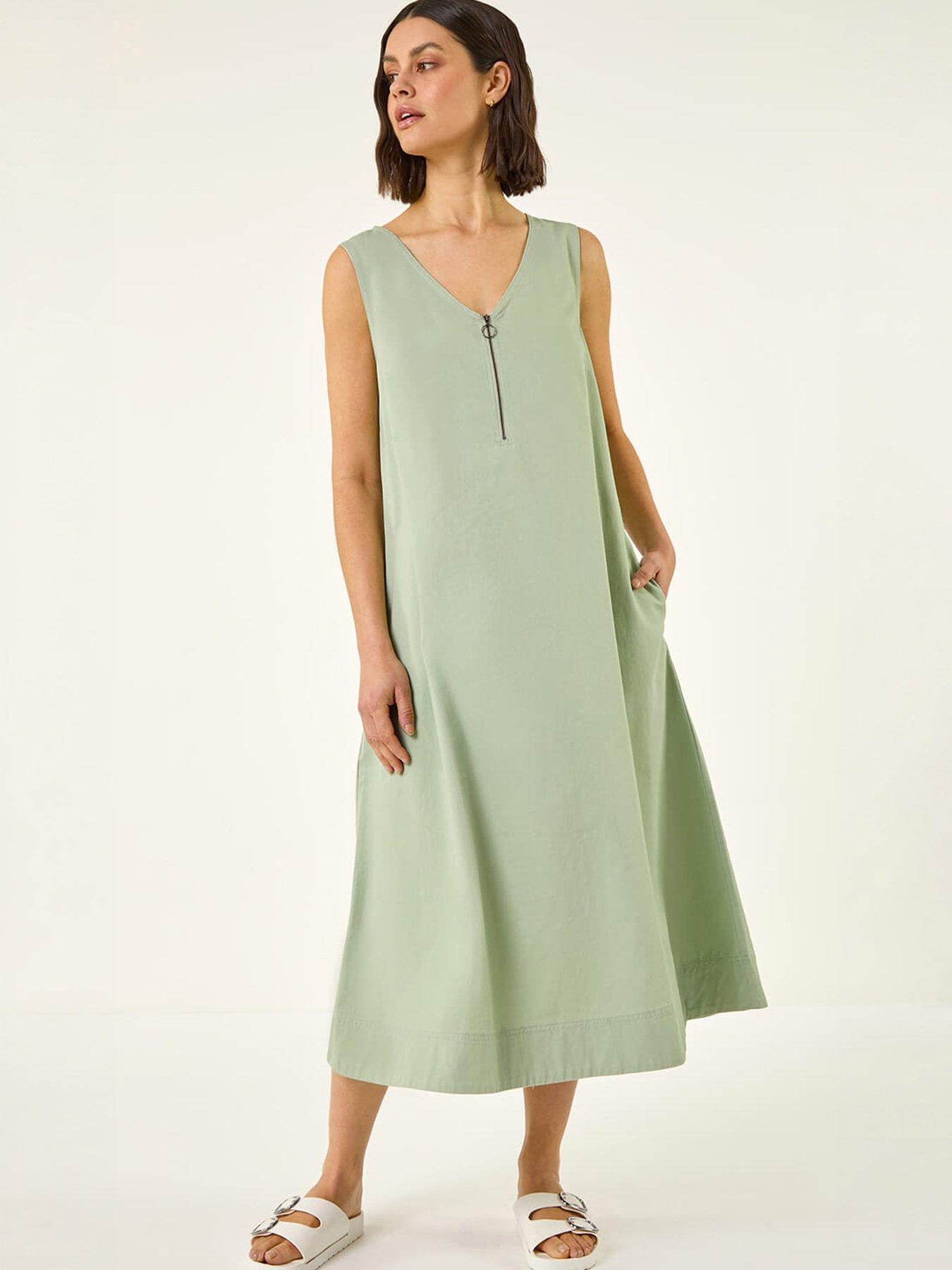 Image 1 of 5 of Roman Zip Front Sleeveless Midi Dress