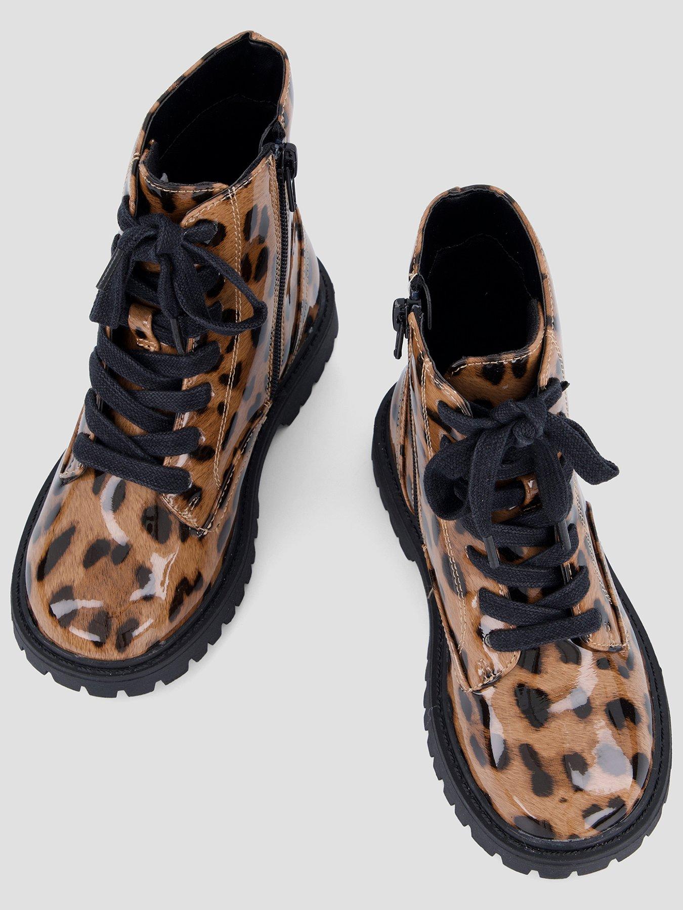 Image 3 of 7 of The Very Collection Girls Patent Leopard Lace Up Zip Chunky Boots - Leopard
