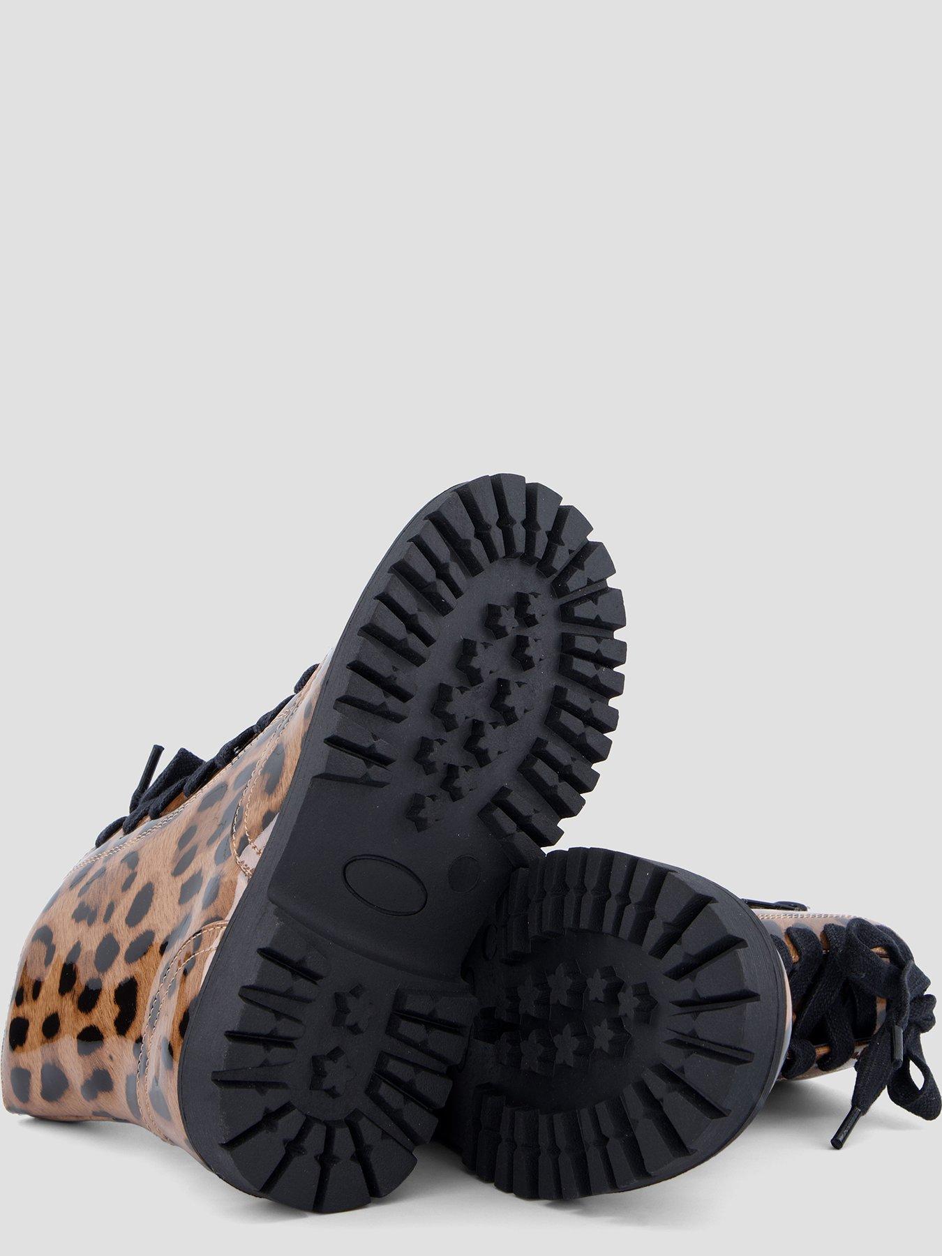 Image 4 of 7 of The Very Collection Girls Patent Leopard Lace Up Zip Chunky Boots - Leopard