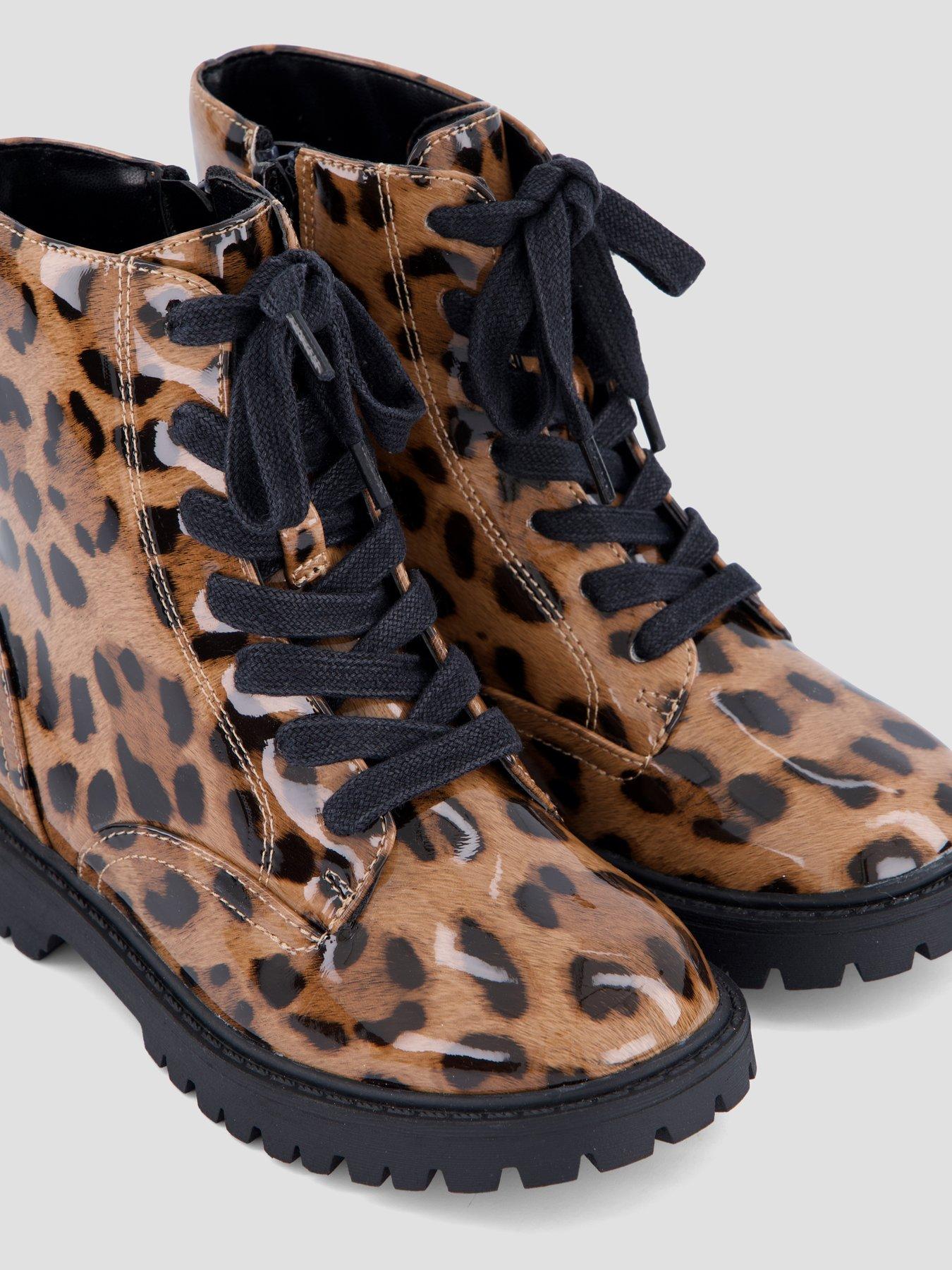 Image 5 of 7 of The Very Collection Girls Patent Leopard Lace Up Zip Chunky Boots - Leopard