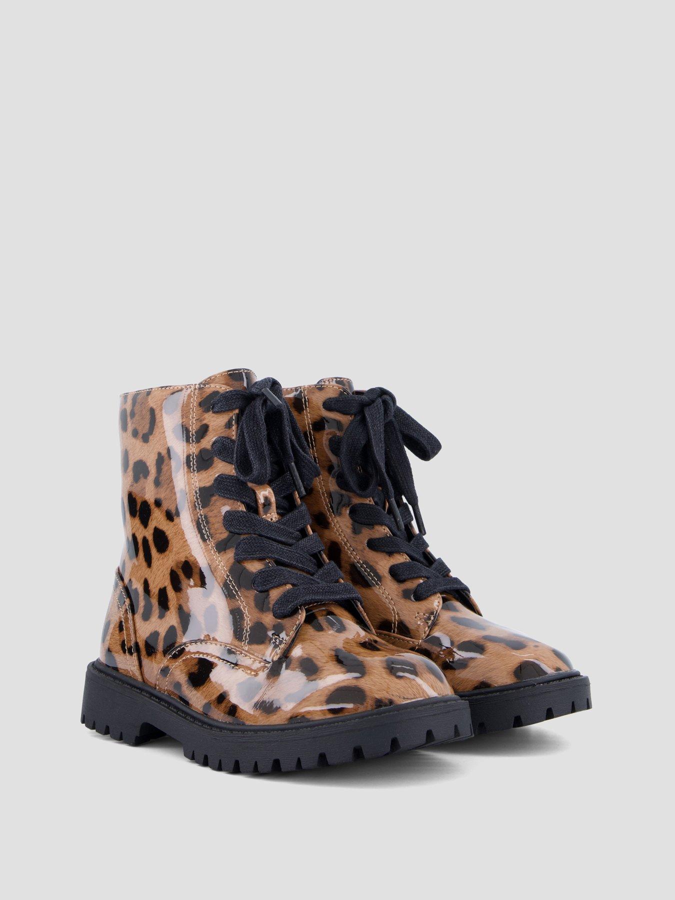 Image 6 of 7 of The Very Collection Girls Patent Leopard Lace Up Zip Chunky Boots - Leopard
