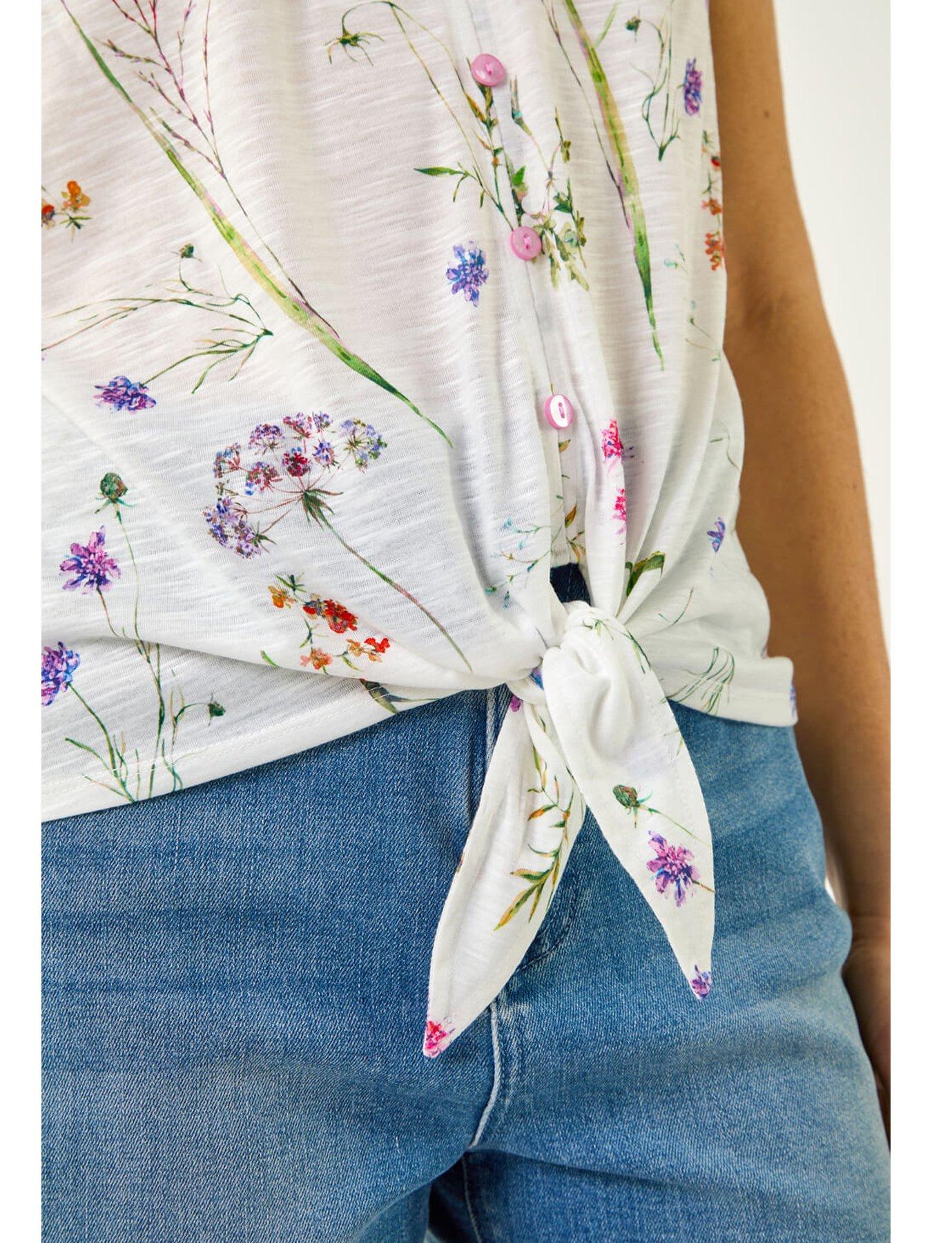 Image 2 of 5 of Roman Floral Print Tie Front Top