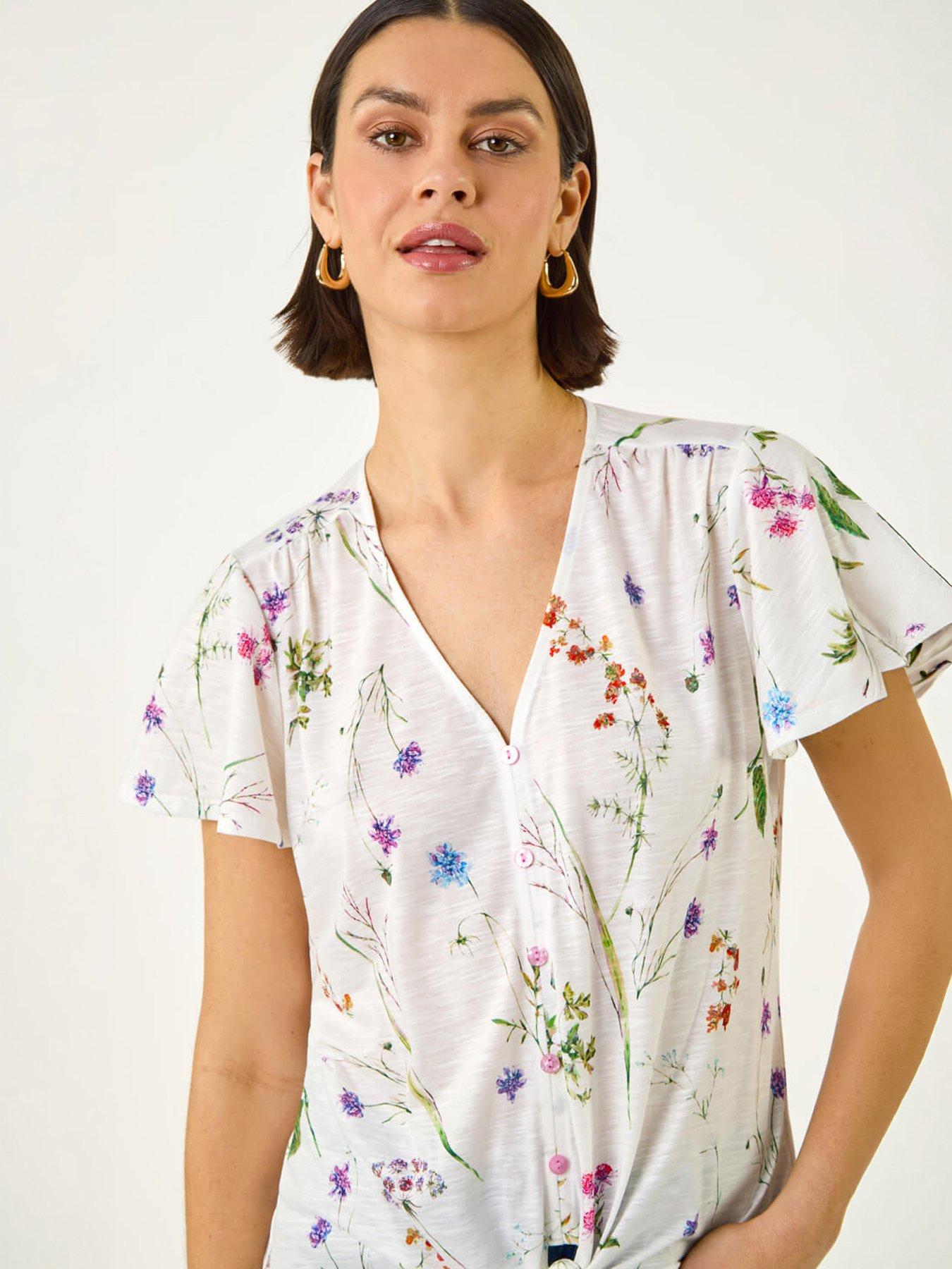 Image 3 of 5 of Roman Floral Print Tie Front Top