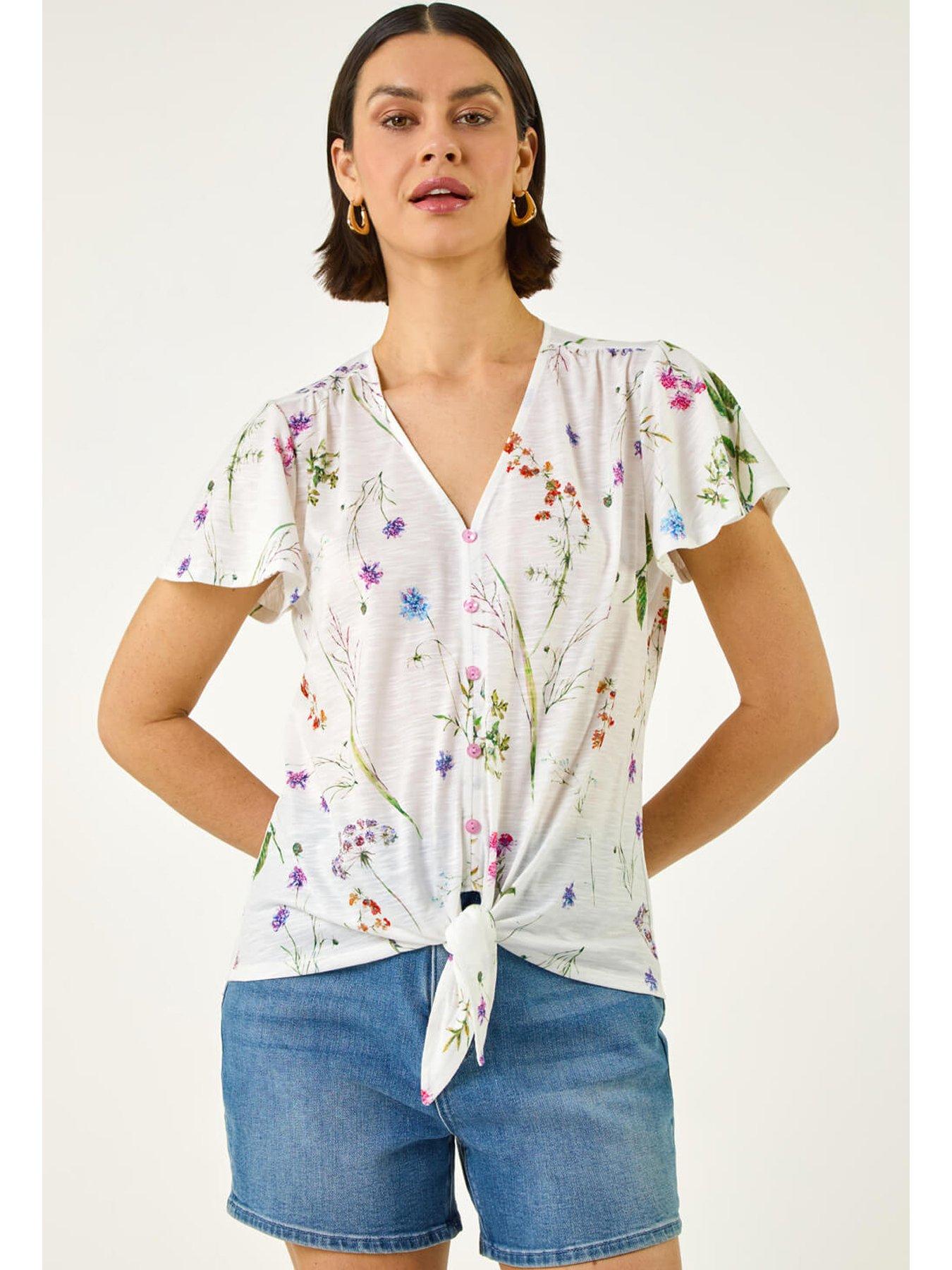 Image 5 of 5 of Roman Floral Print Tie Front Top