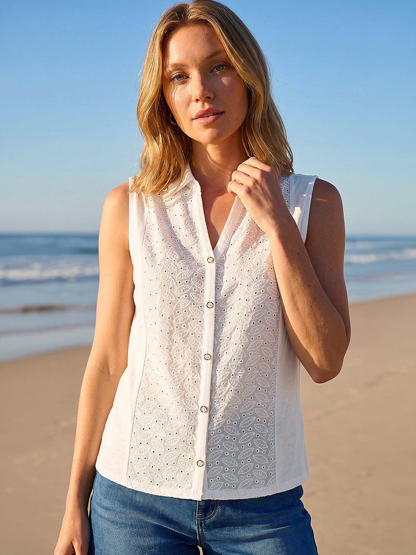 Image 1 of 4 of Roman Broderie Collared Vest Top
