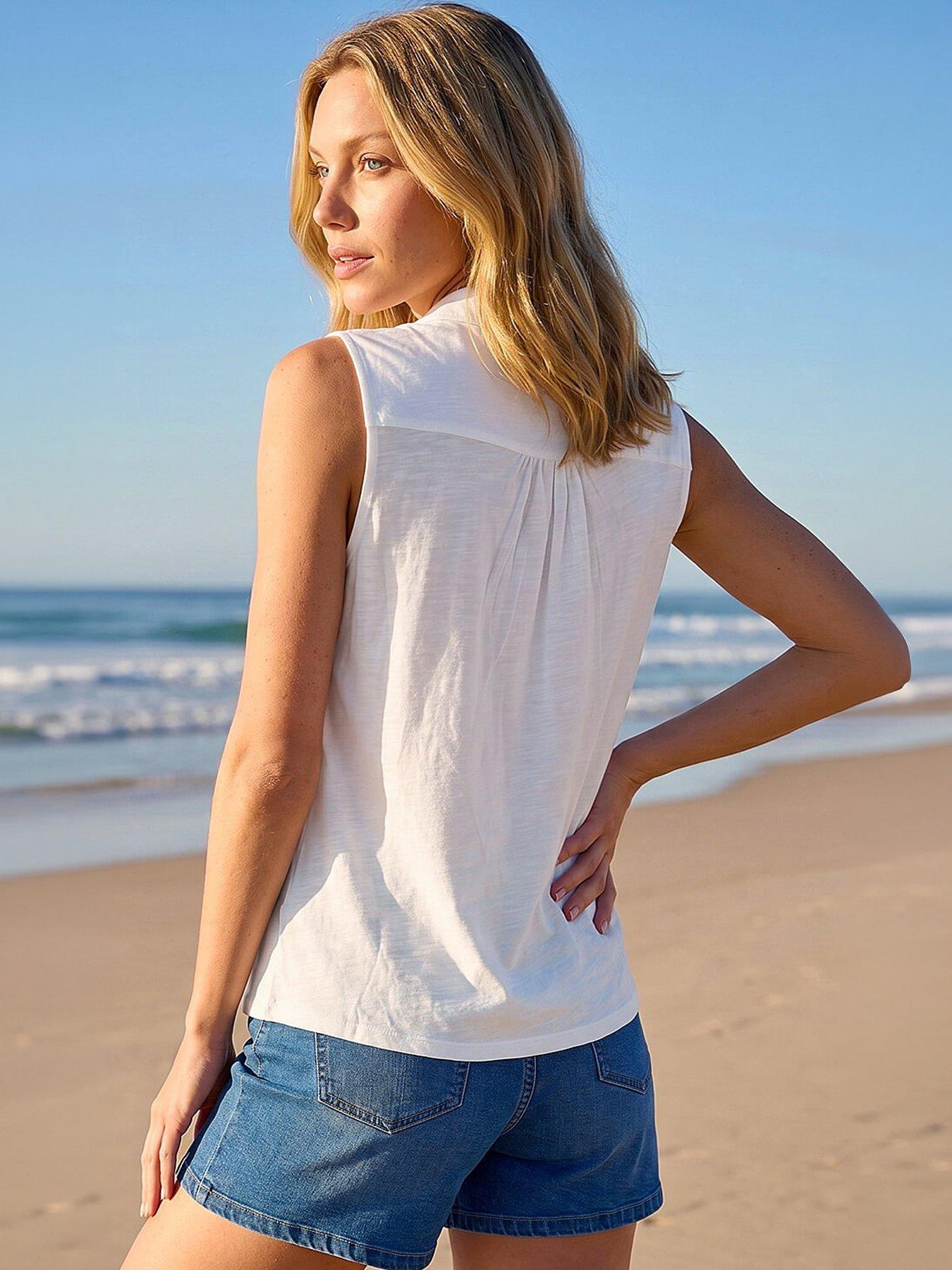 Image 3 of 4 of Roman Broderie Collared Vest Top