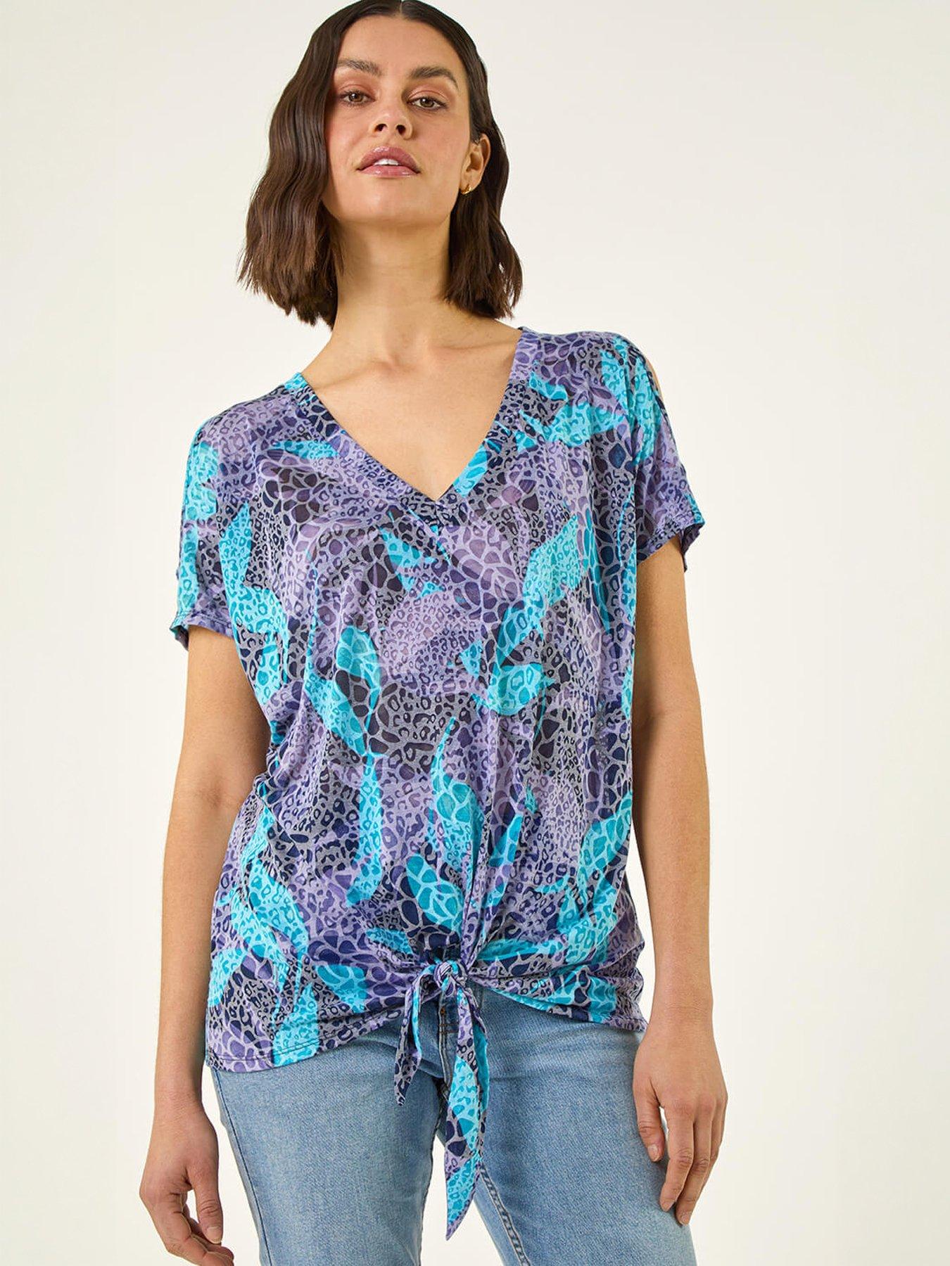 Image 3 of 5 of Roman Burnout Print Tie Front Top