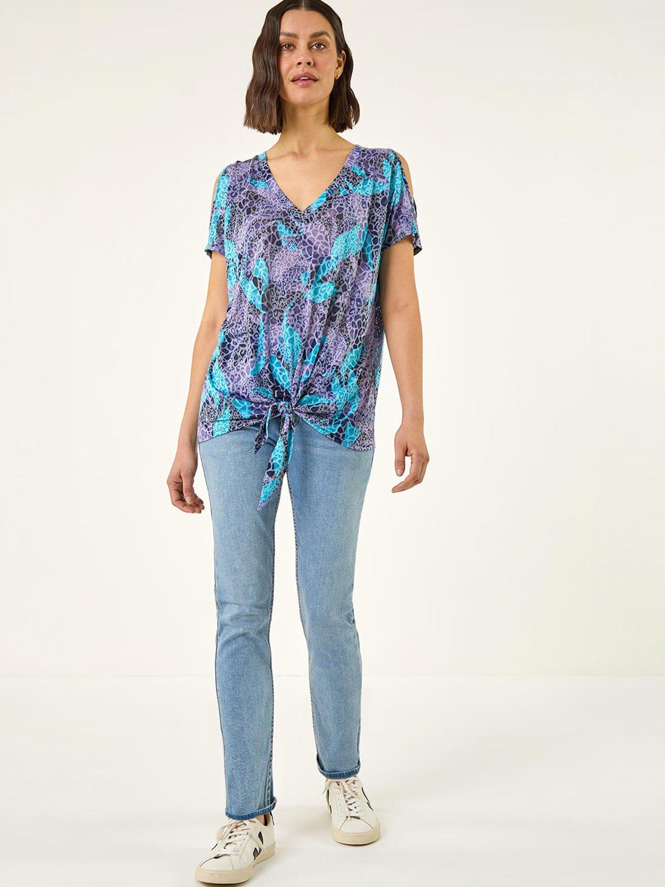 Image 5 of 5 of Roman Burnout Print Tie Front Top