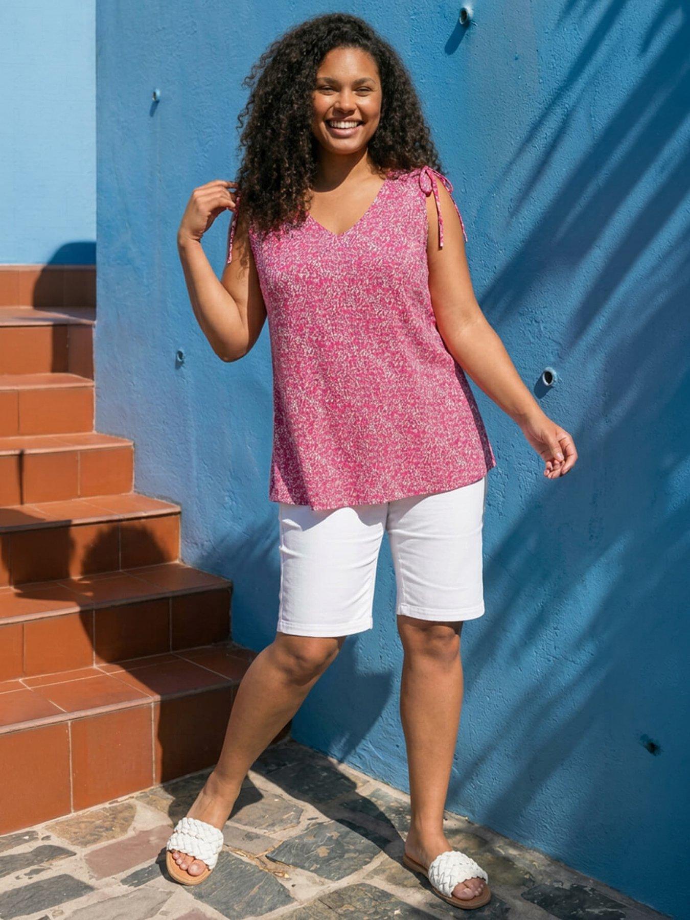  image of roman-curve-printed-ruched-shoulder-vest-top