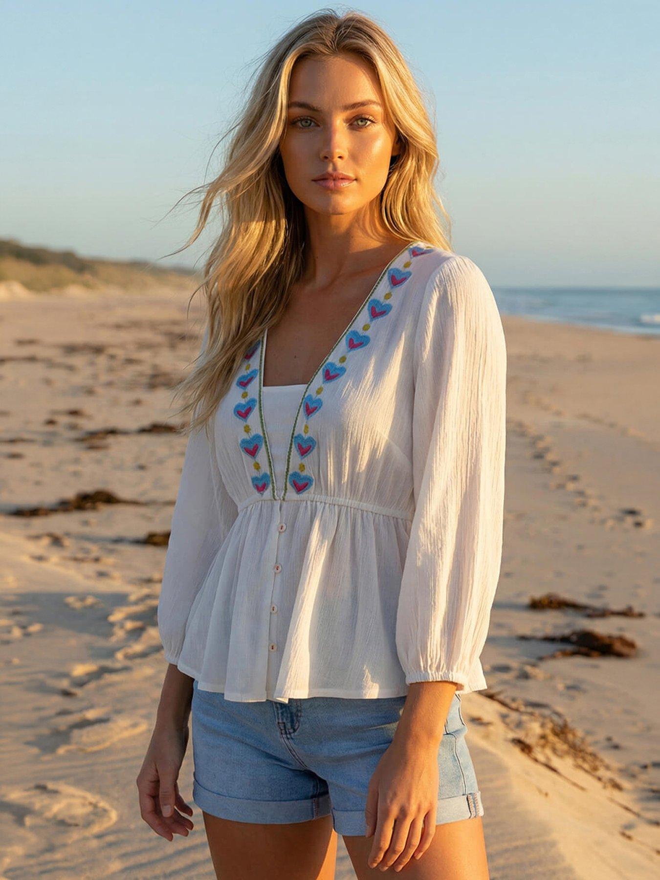 Roman Dusk Embroidered V-neck Blouse