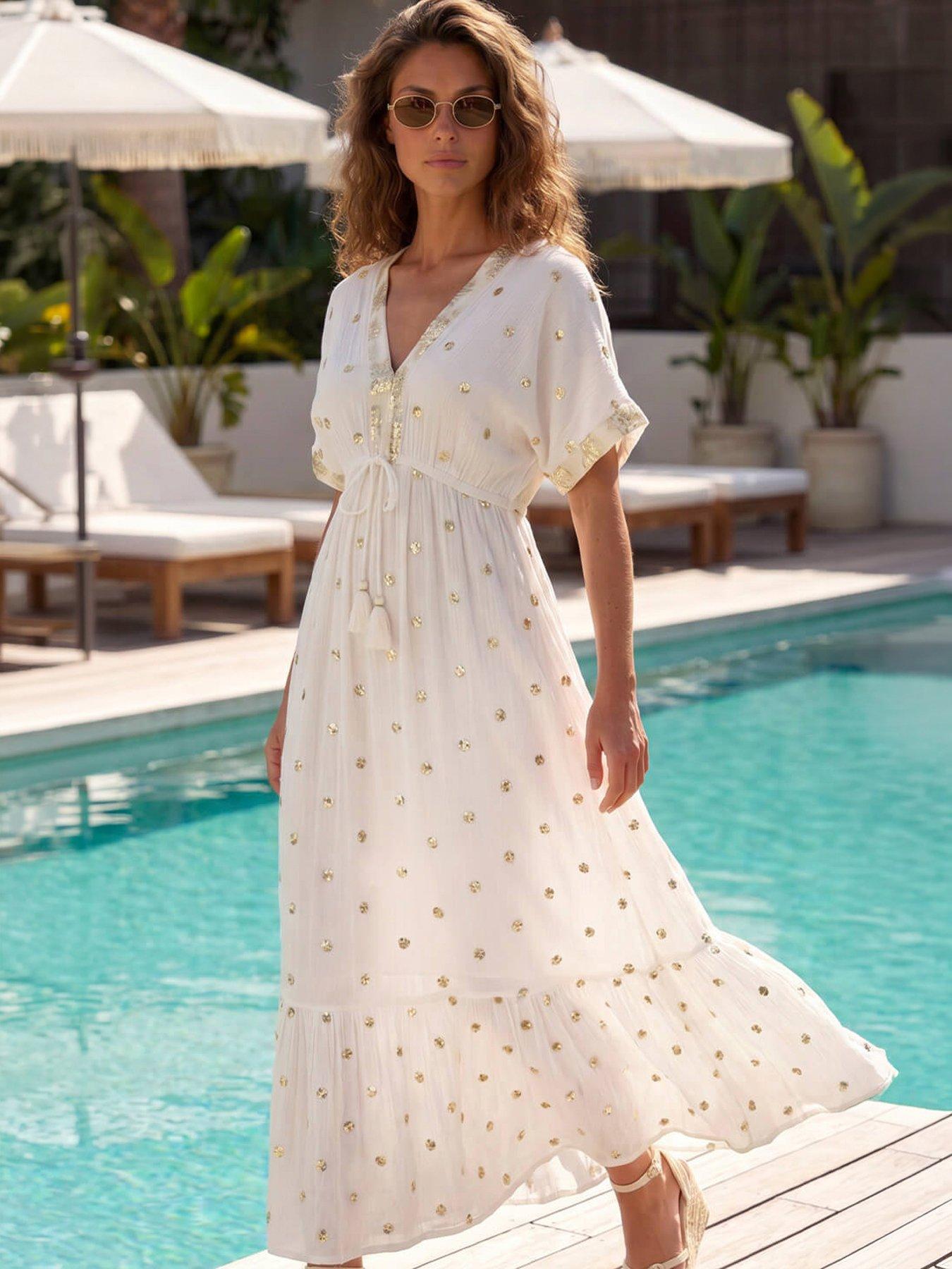 Roman Sequin Embellished Tassel Midi Dress