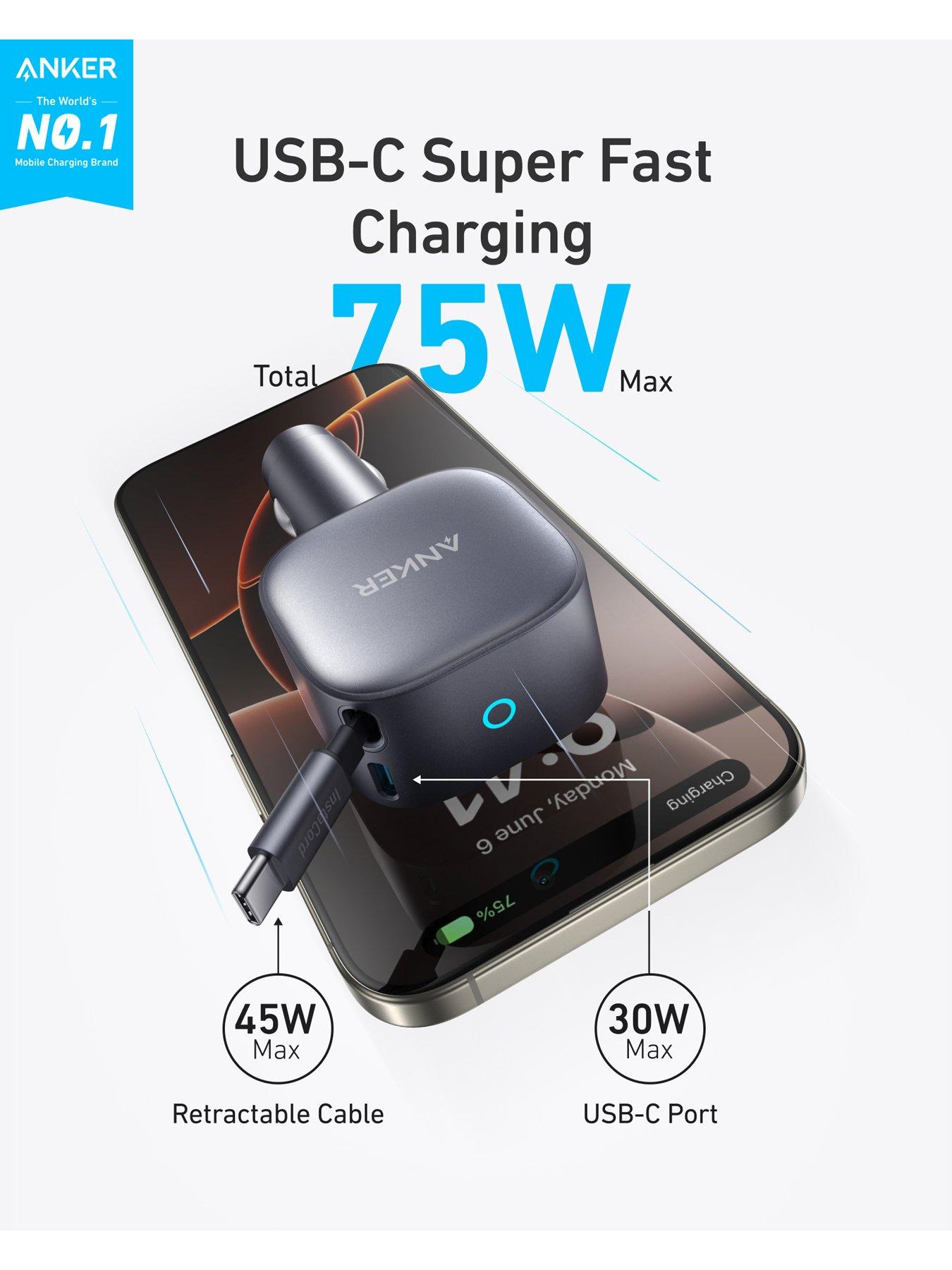 image of anker-anker-nano-car-charger-75w-fast-charging-with-retractable-usb-c-cable-grey