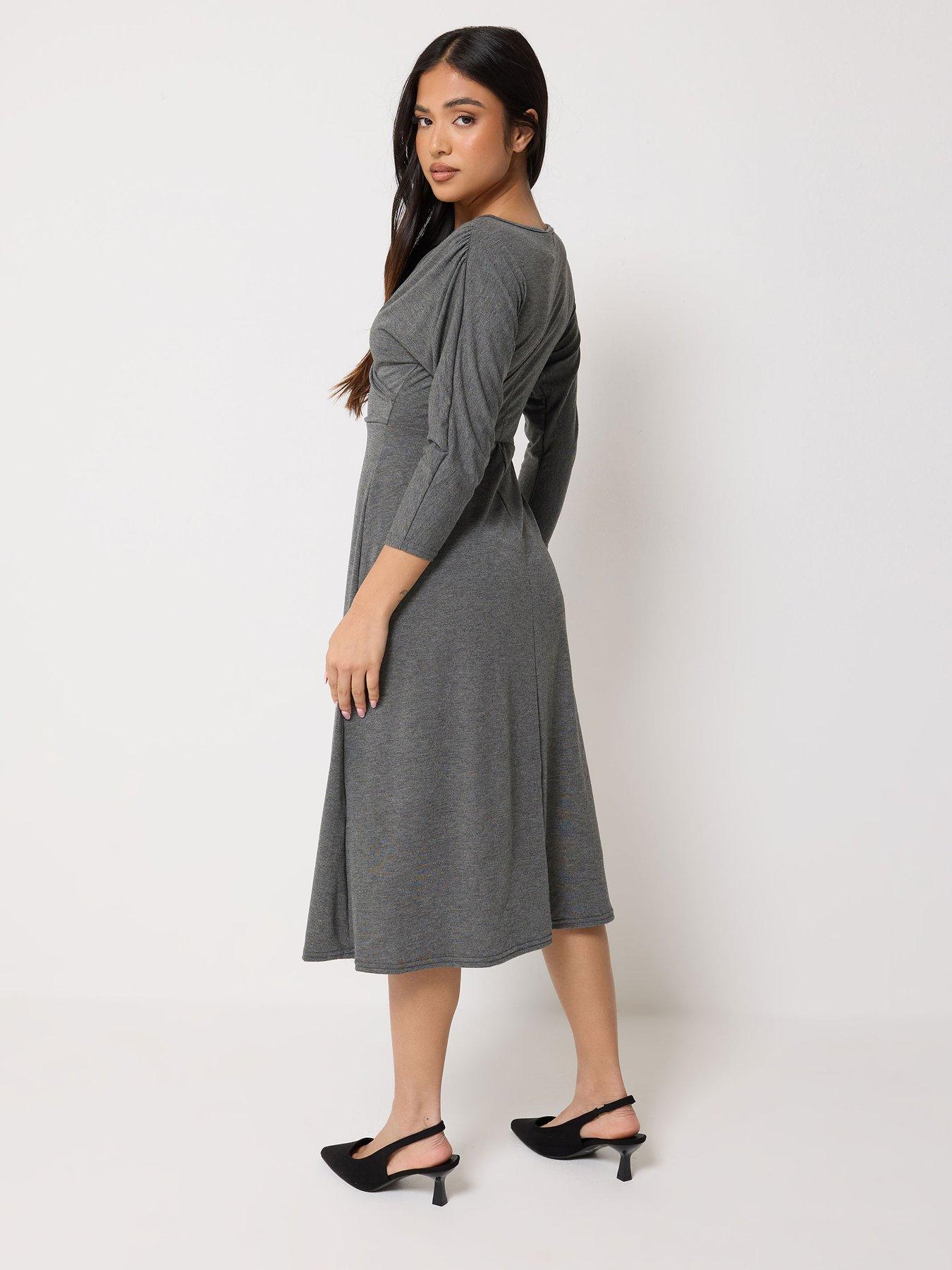 Image 2 of 5 of PixieGirl Petite 3/4 Wrap Midi Dress - Grey