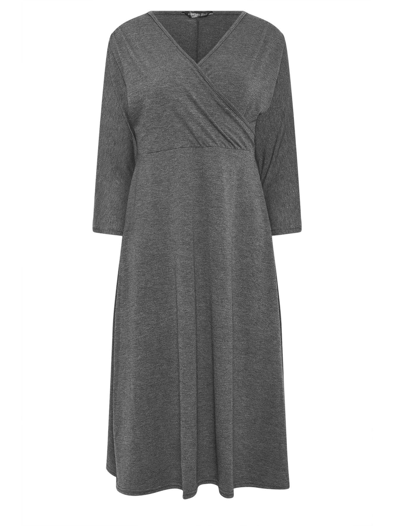 Image 5 of 5 of PixieGirl Petite 3/4 Wrap Midi Dress - Grey