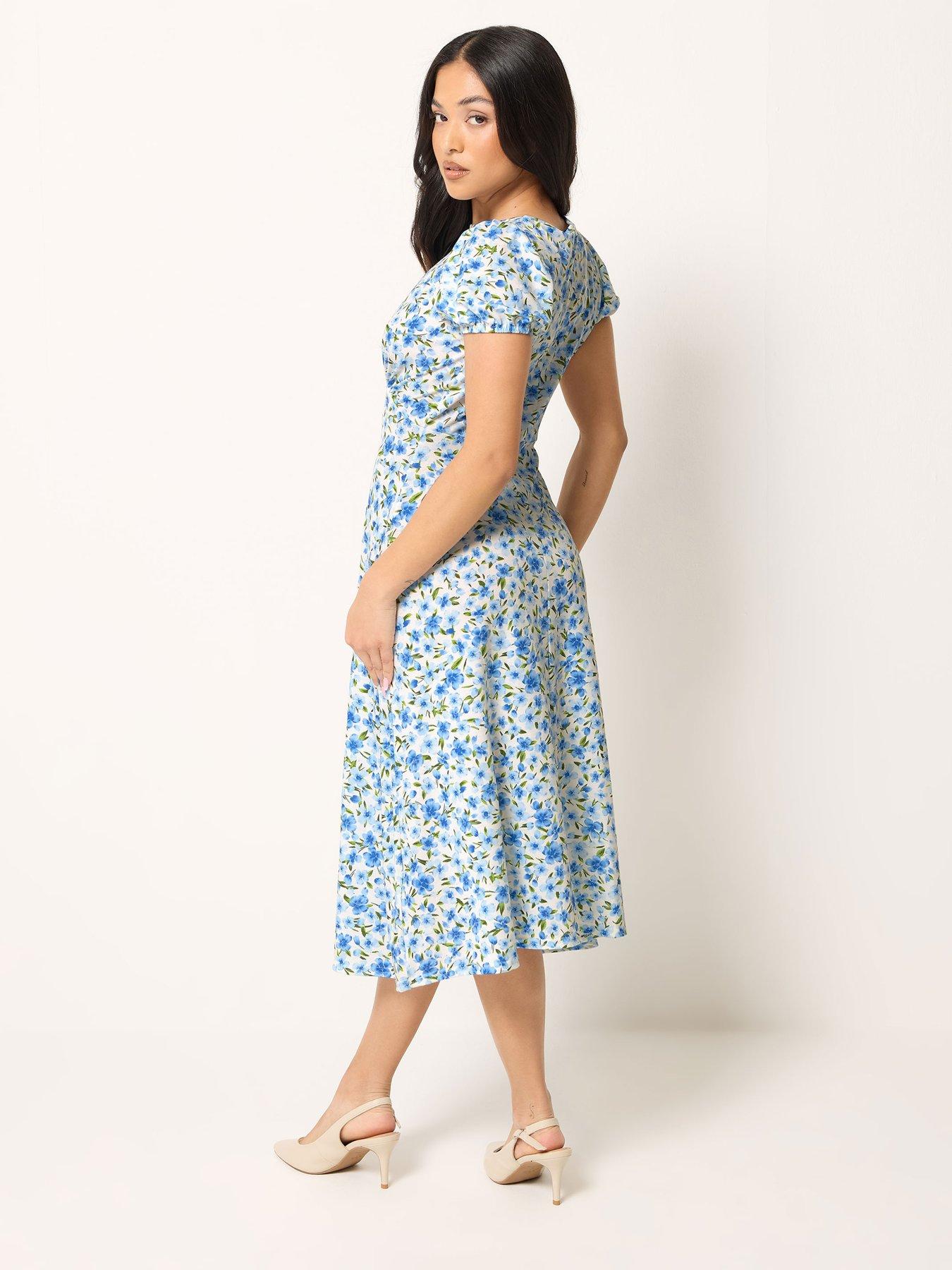 Image 2 of 4 of PixieGirl Petite Floral Empire Midi Dress - Blue