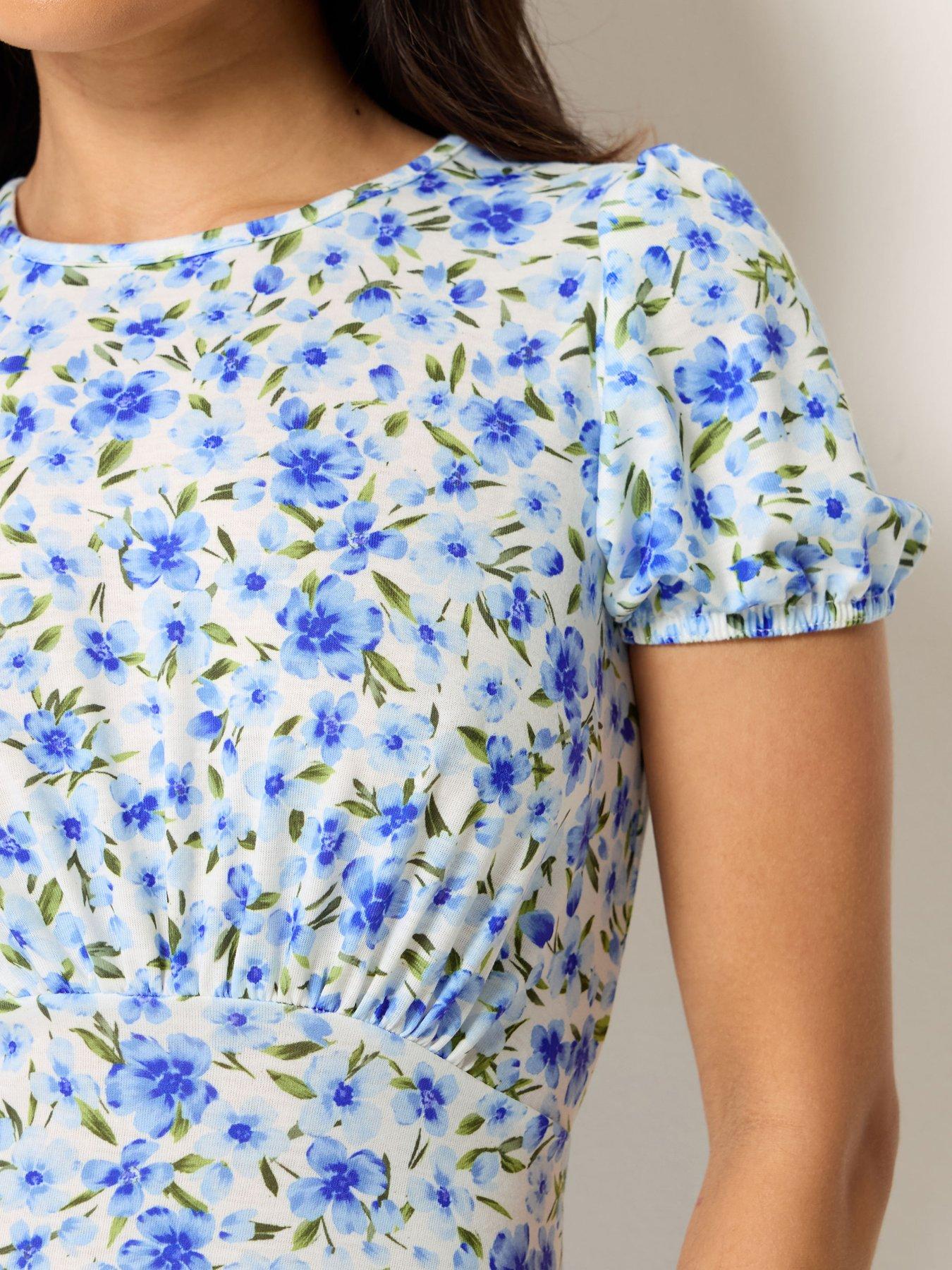 Image 4 of 4 of PixieGirl Petite Floral Empire Midi Dress - Blue