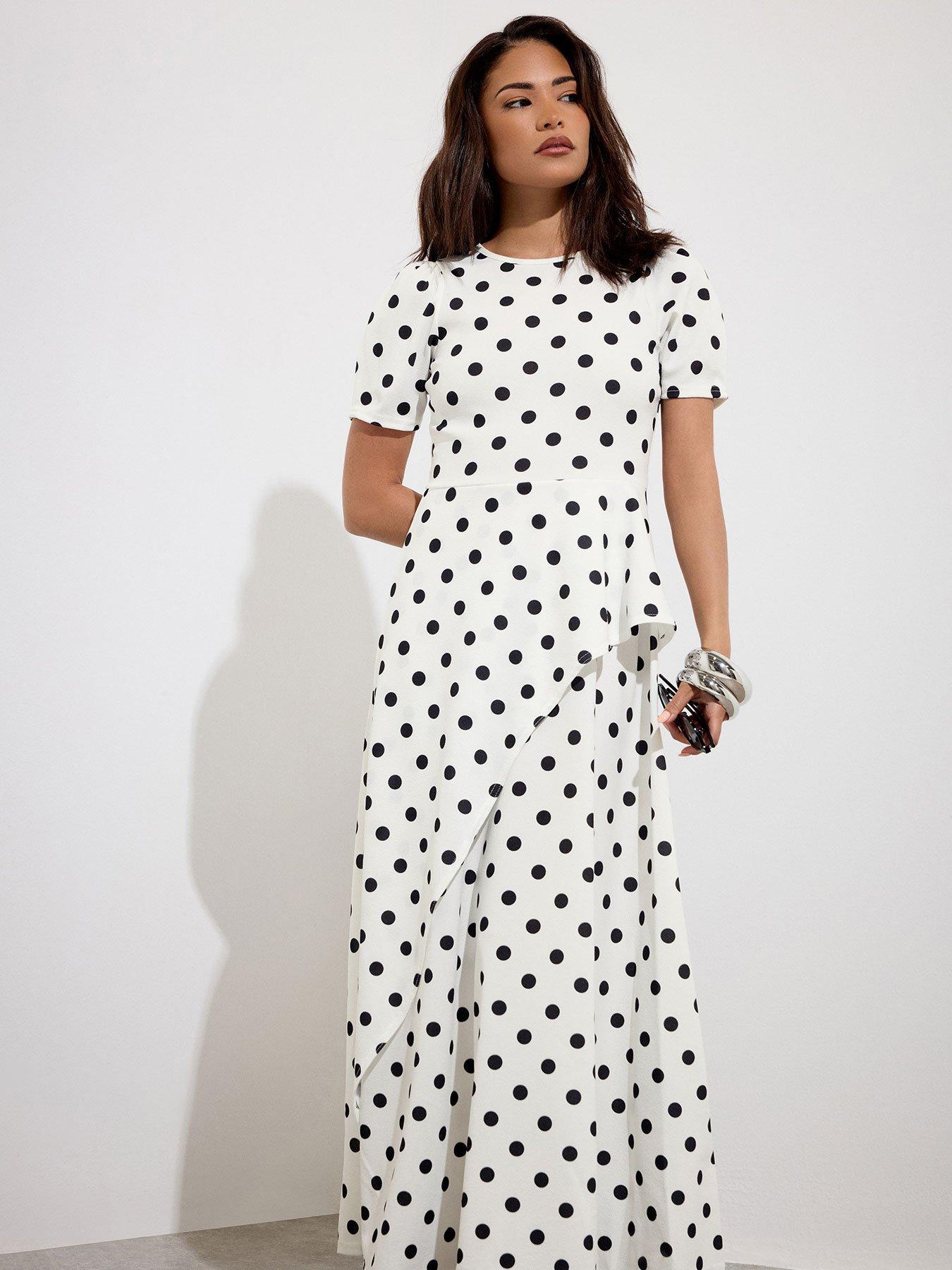PixieGirl Petite Polka Dot Crinkle Maxi Dress - White