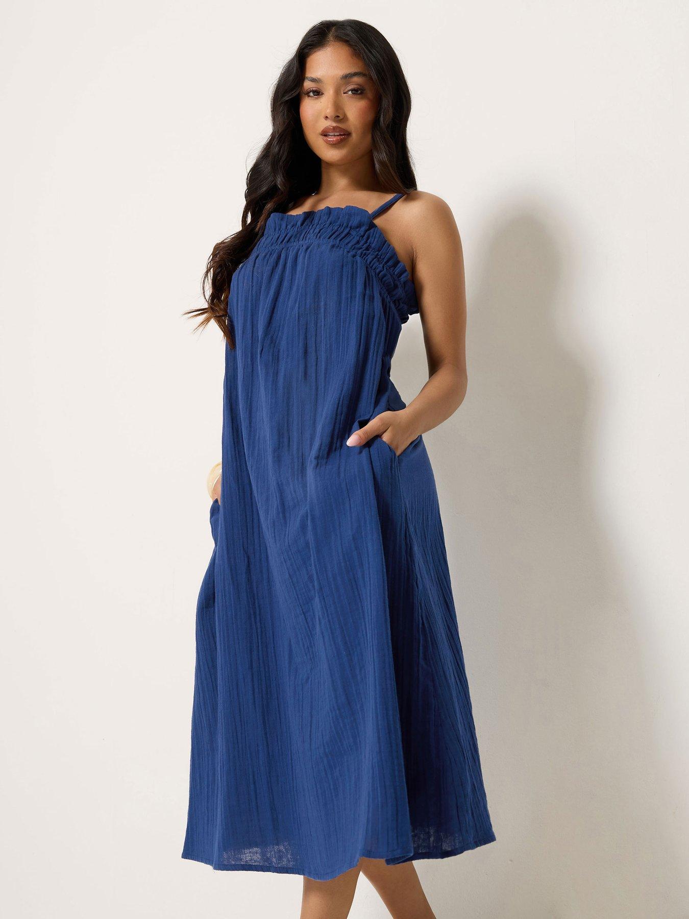 PixieGirl Petite Strappy Cheesecloth Maxi Dress - Blue