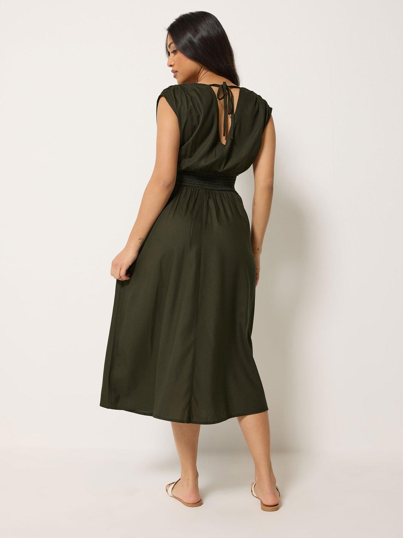 Image 2 of 4 of PixieGirl Petite Wrap Front Midi Dress - Green