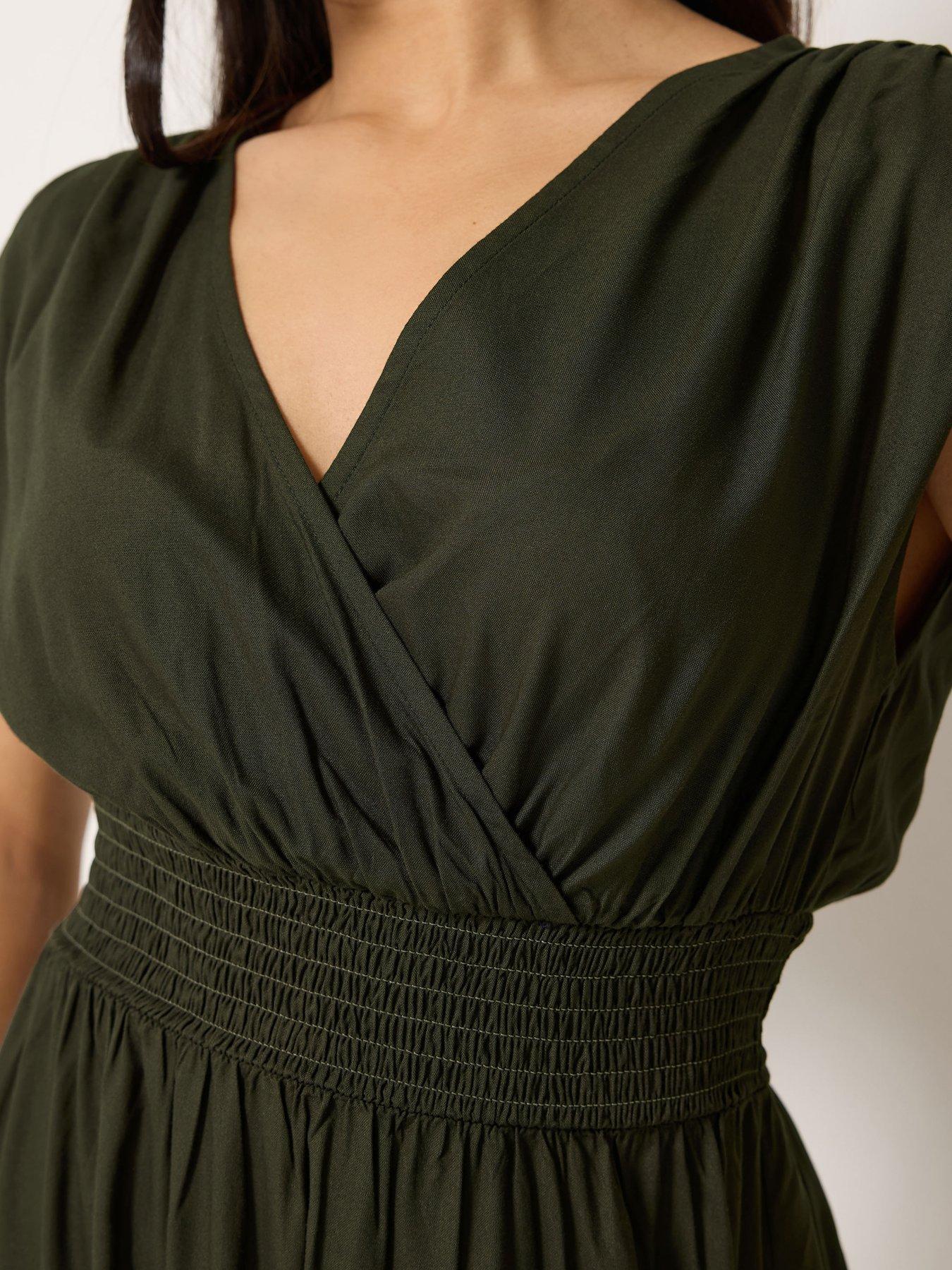 Image 4 of 4 of PixieGirl Petite Wrap Front Midi Dress - Green