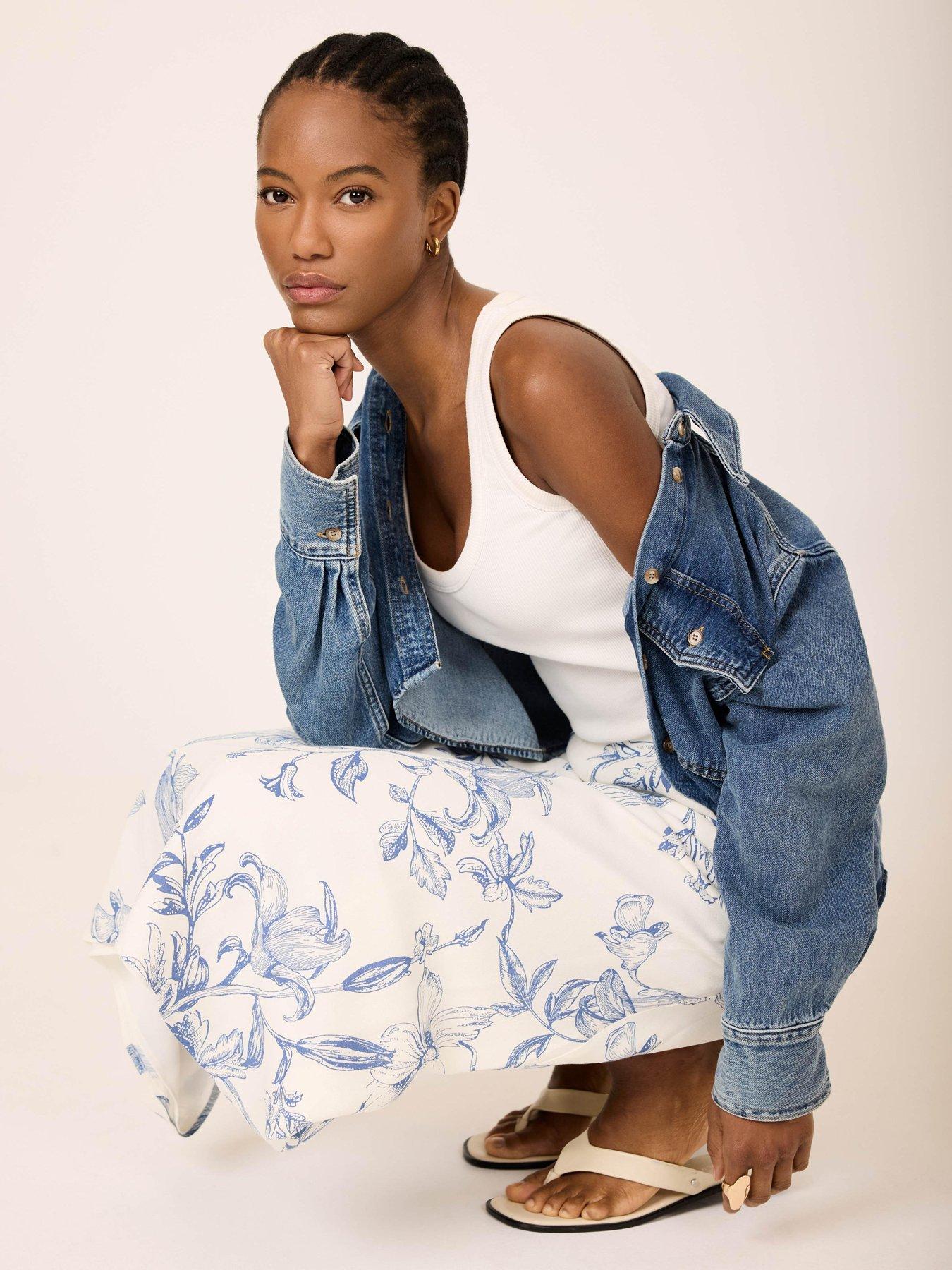 Image 3 of 6 of Mint Velvet Floral Print Slip Skirt - White