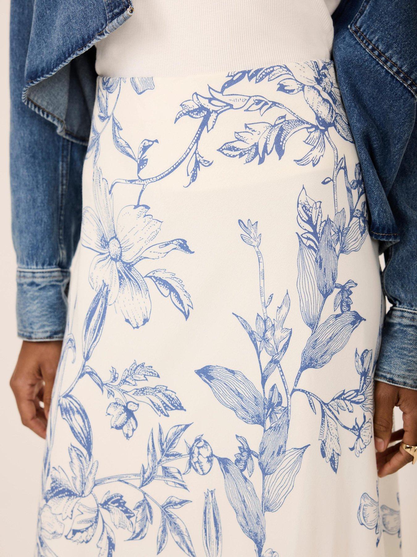 Image 4 of 6 of Mint Velvet Floral Print Slip Skirt - White