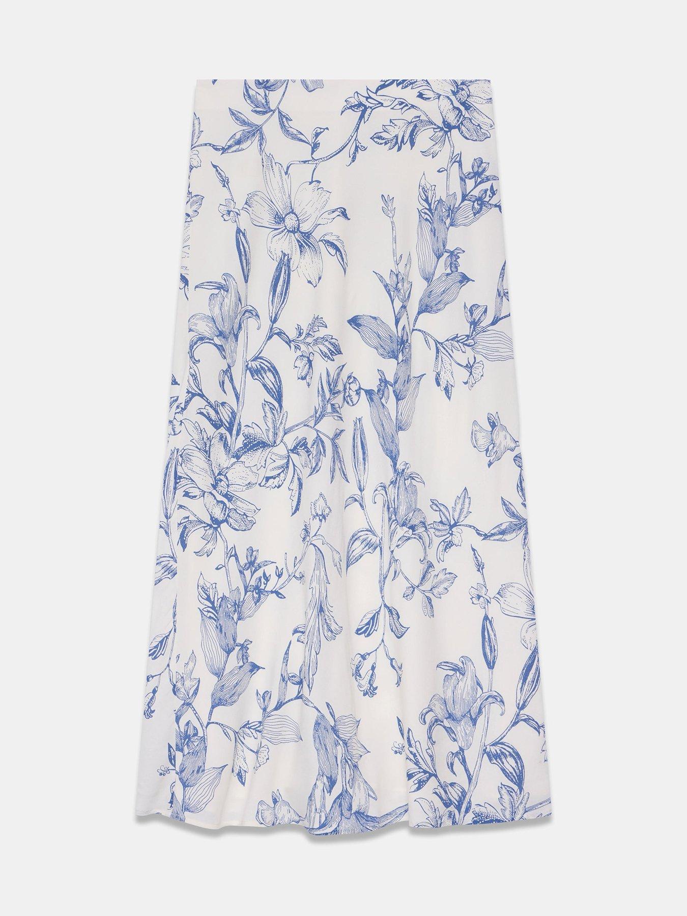 Image 5 of 6 of Mint Velvet Floral Print Slip Skirt - White