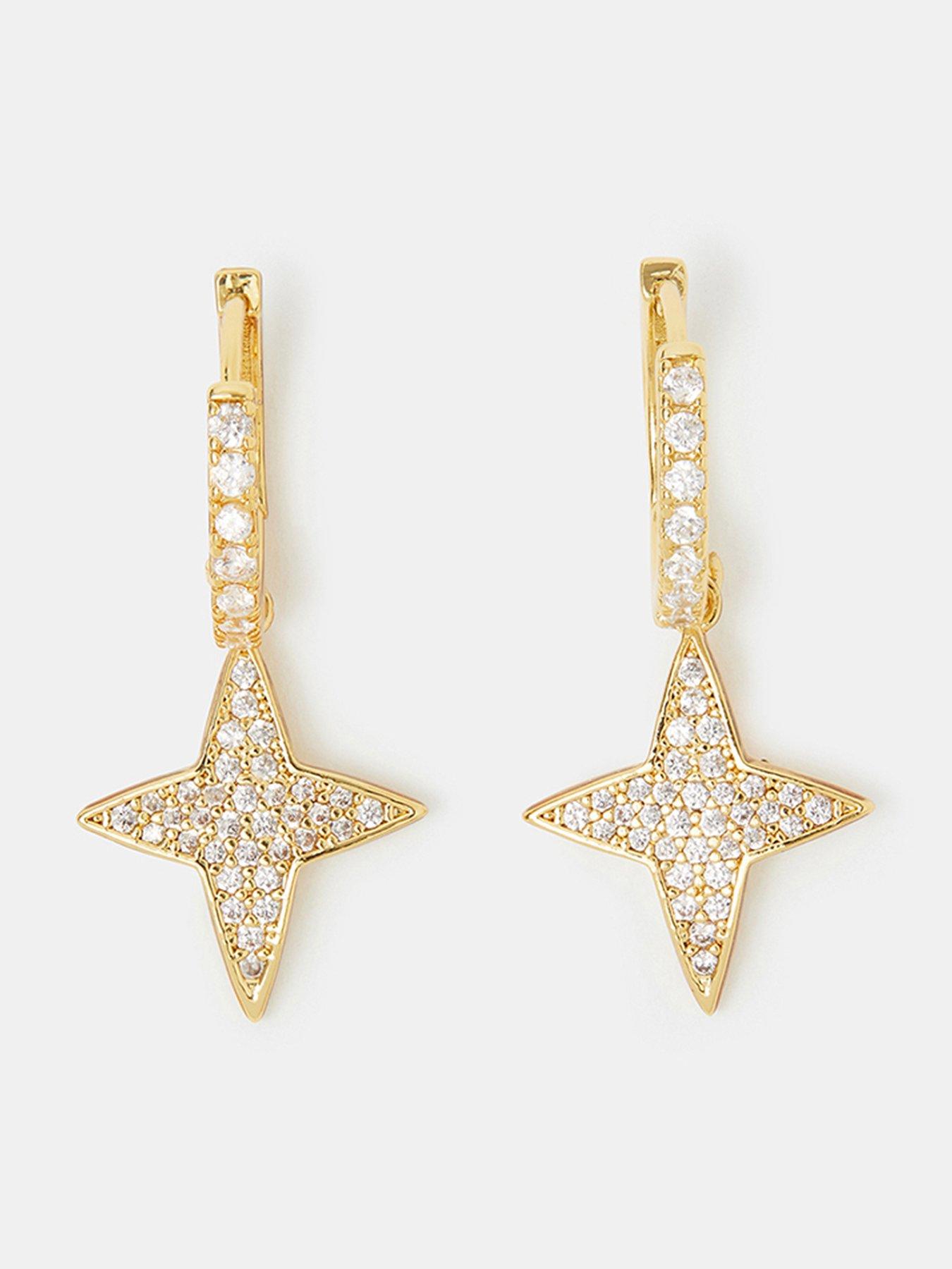 Accessorize 14ct Gold-Plated Star Charm Hoop Earrings - Gold