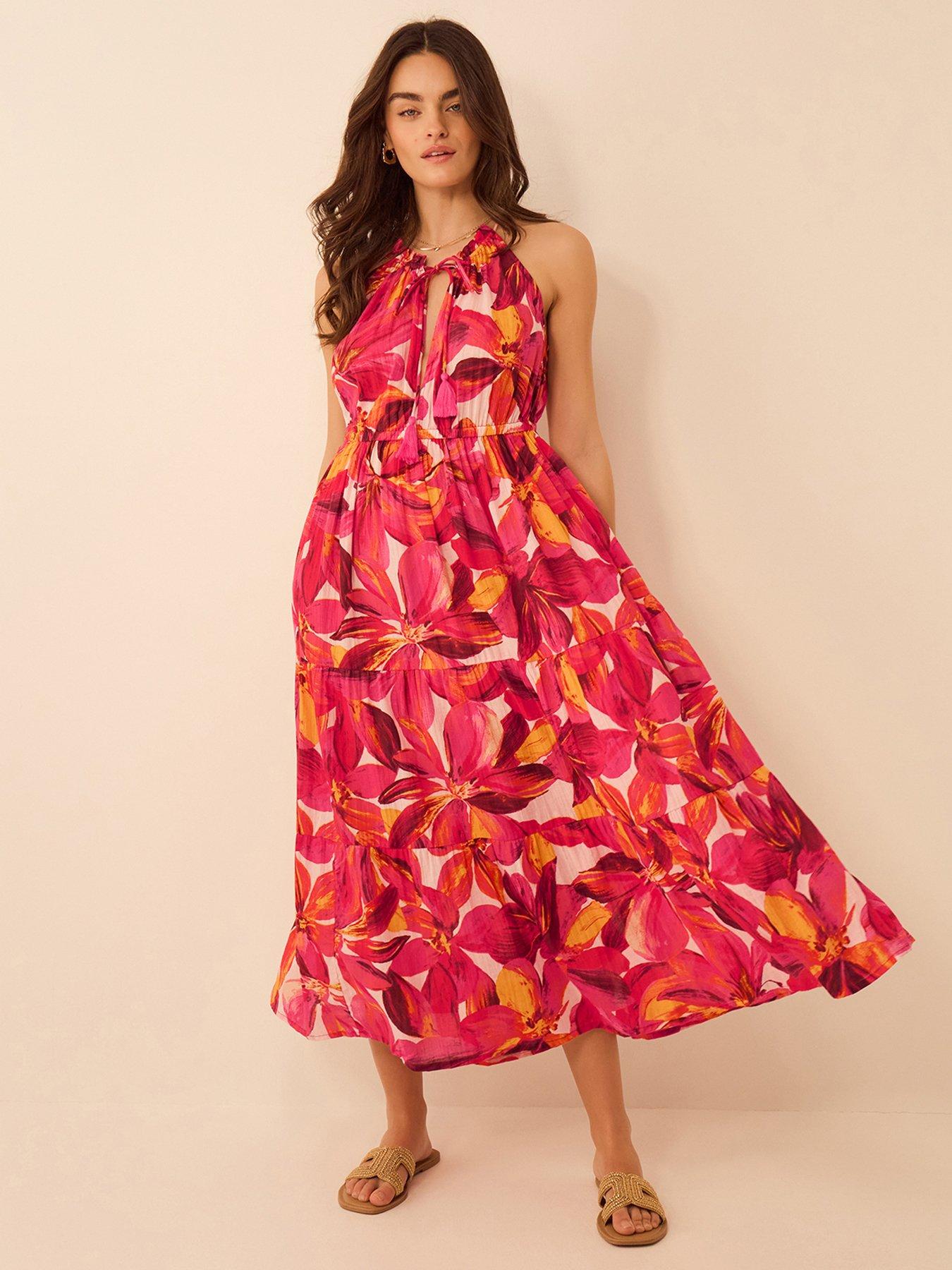 Accessorize Halter Neck Floral Print Midi Dress