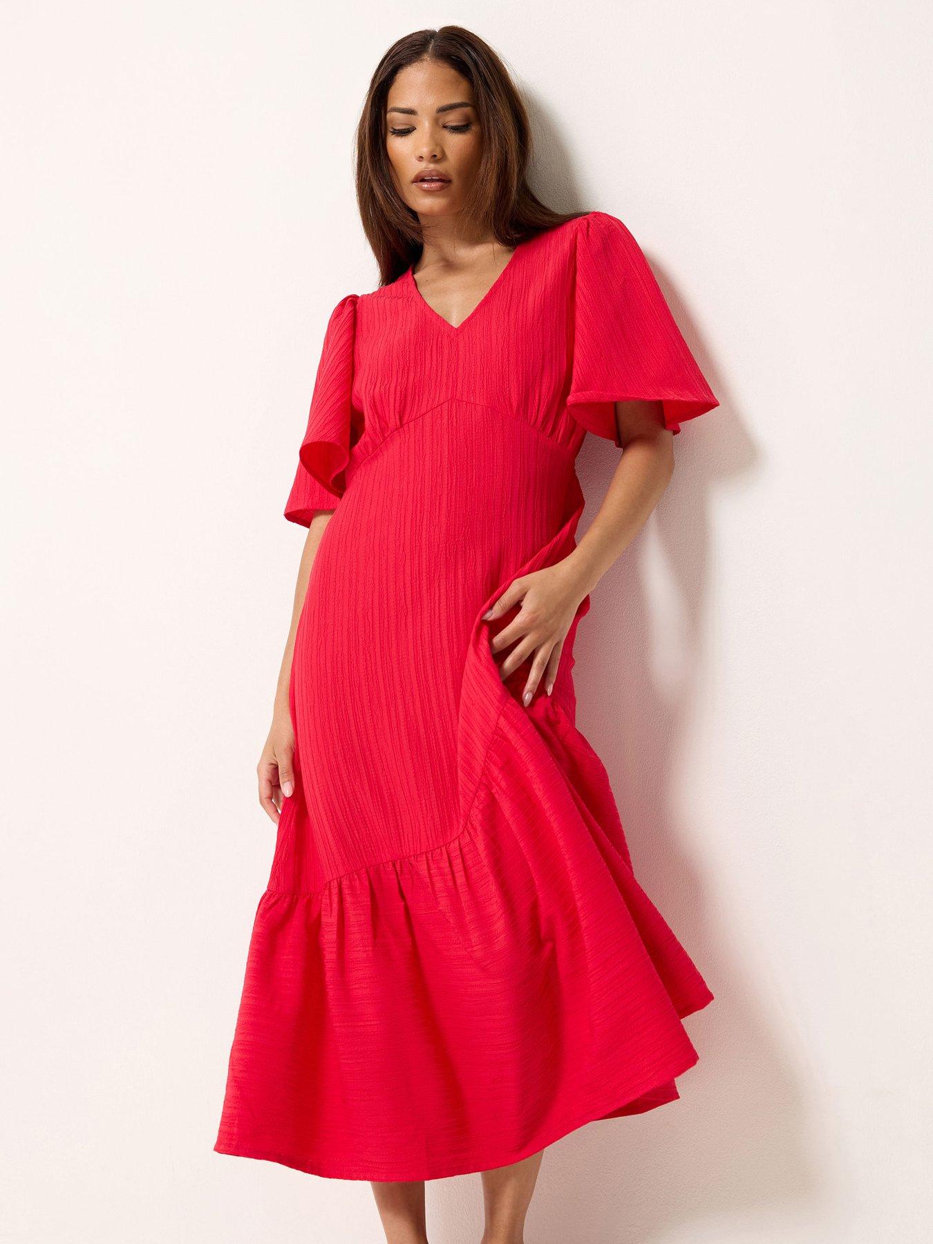 PixieGirl Petite Textured Asymmetric Midi Dress