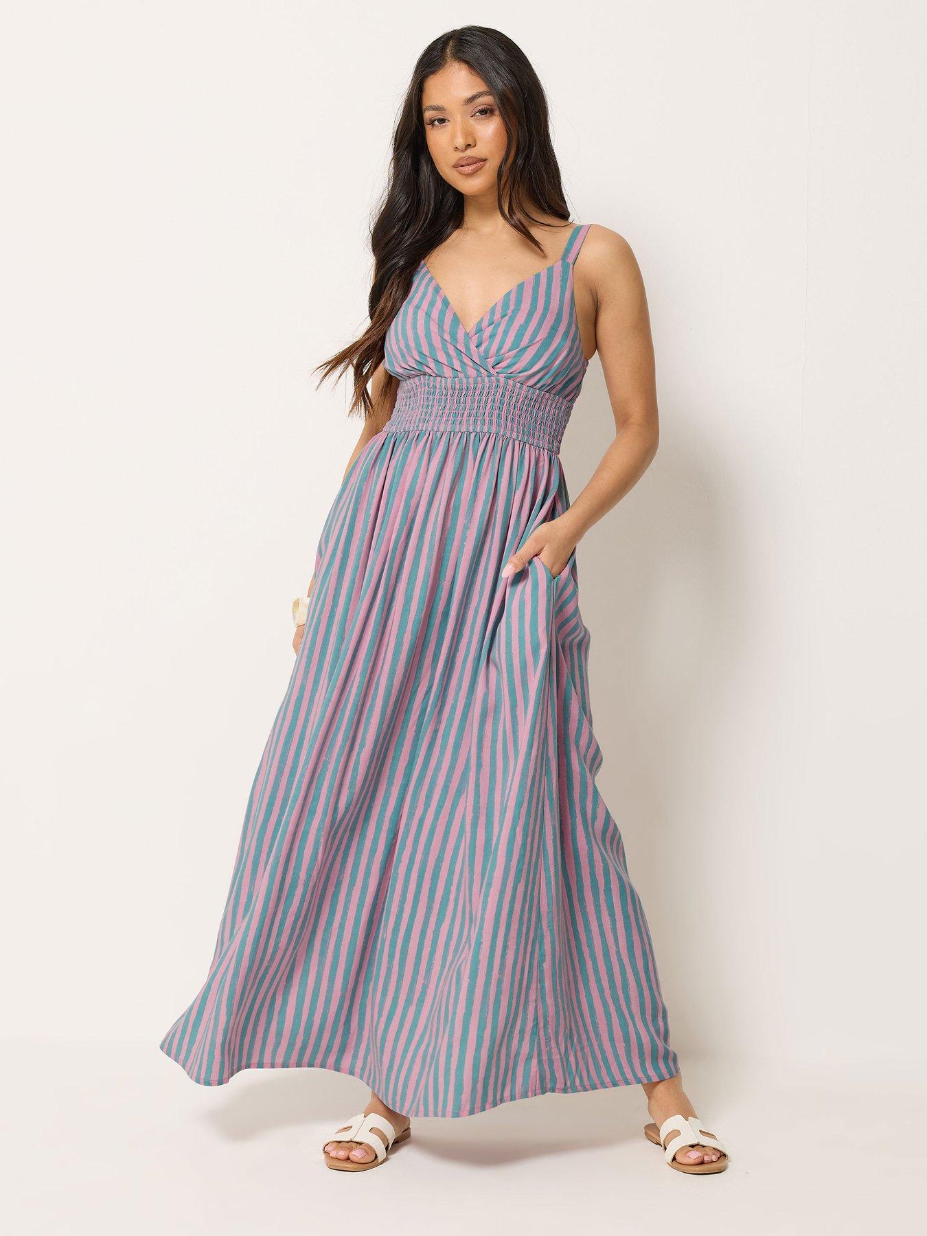 PixieGirl Petite Stripe Wrap Maxi Dress - Pink Stripe