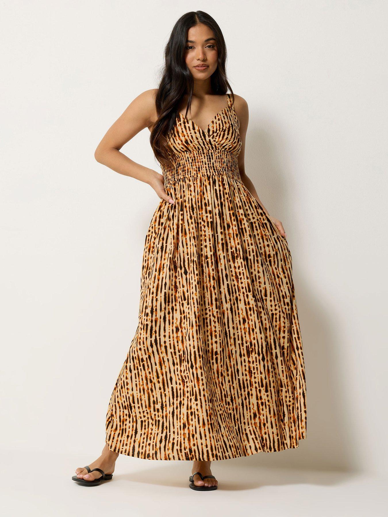 PixieGirl Petite Tie Dye Wrap Maxi Dress - Brown