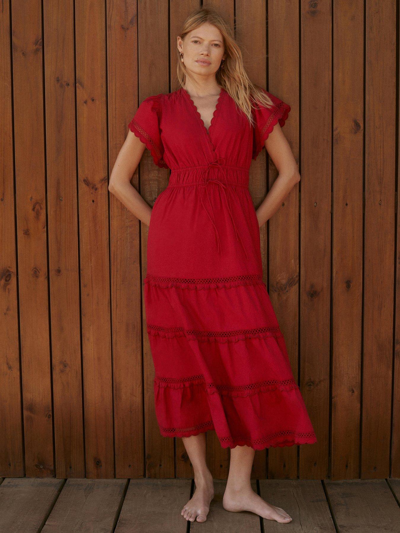 Mint Velvet Cotton Ruffle Maxi Dress - Red