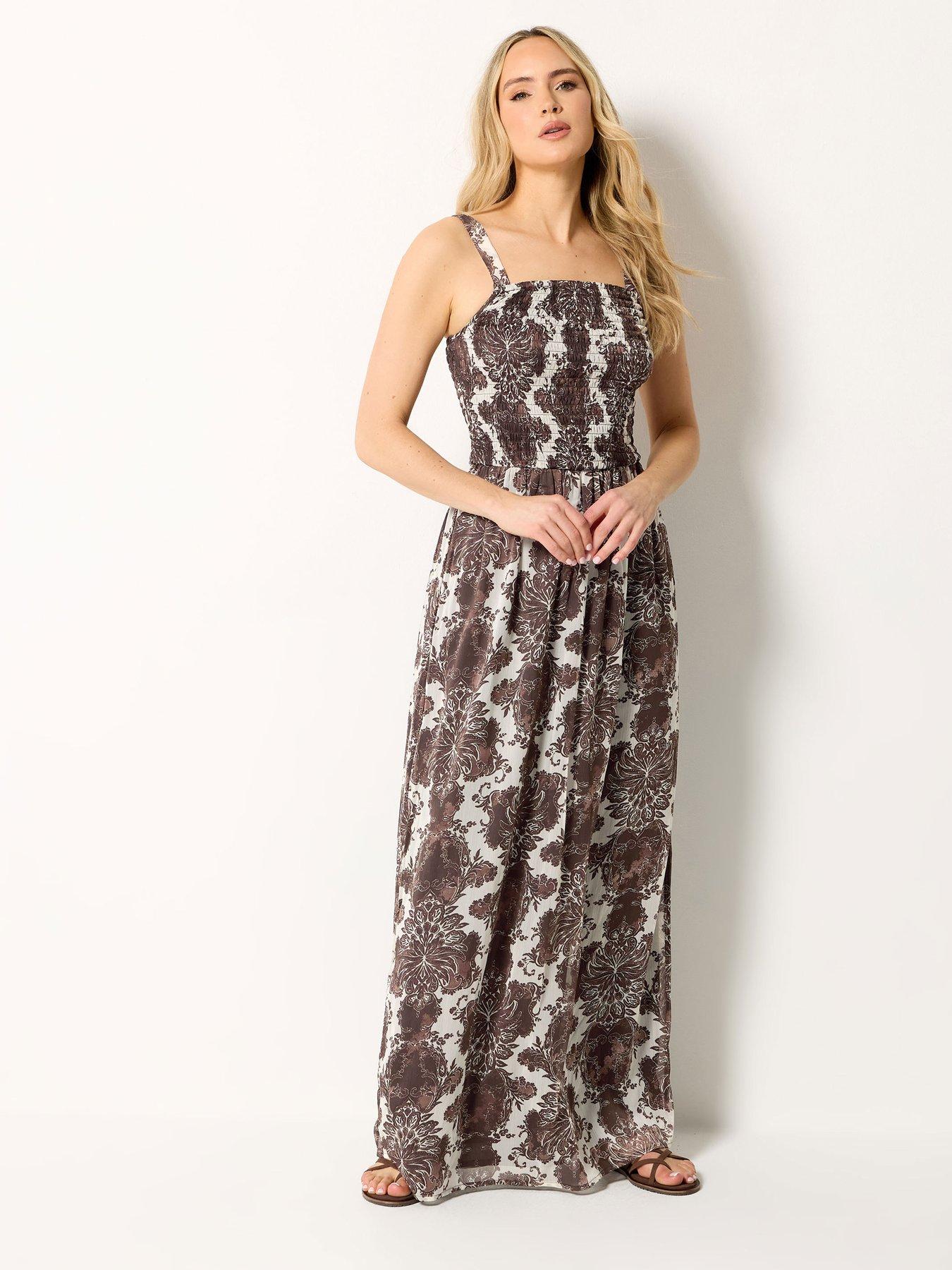 Long Tall Sally Paisley Shirred Maxi Dress - Brown