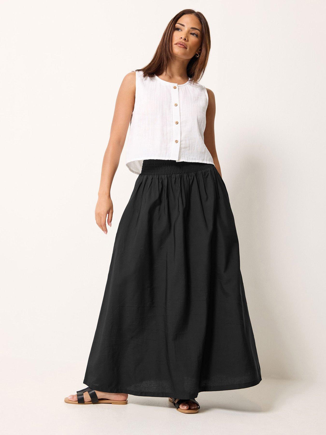 PixieGirl Petite Shirred Waist Maxi Skirt - Black