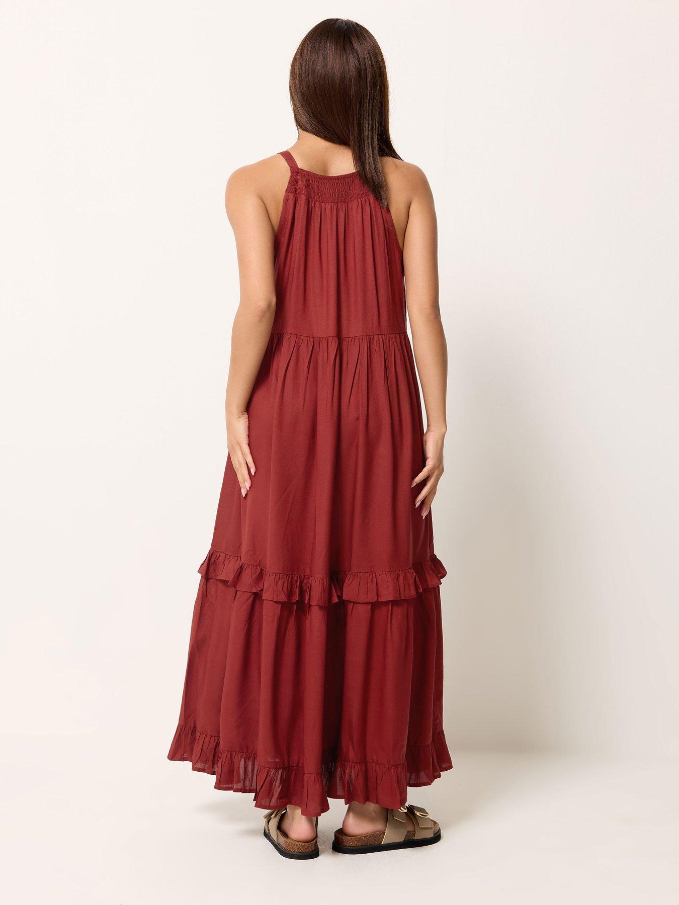 Image 2 of 5 of PixieGirl Petite Tie Neck Halter Maxi Dress - Red
