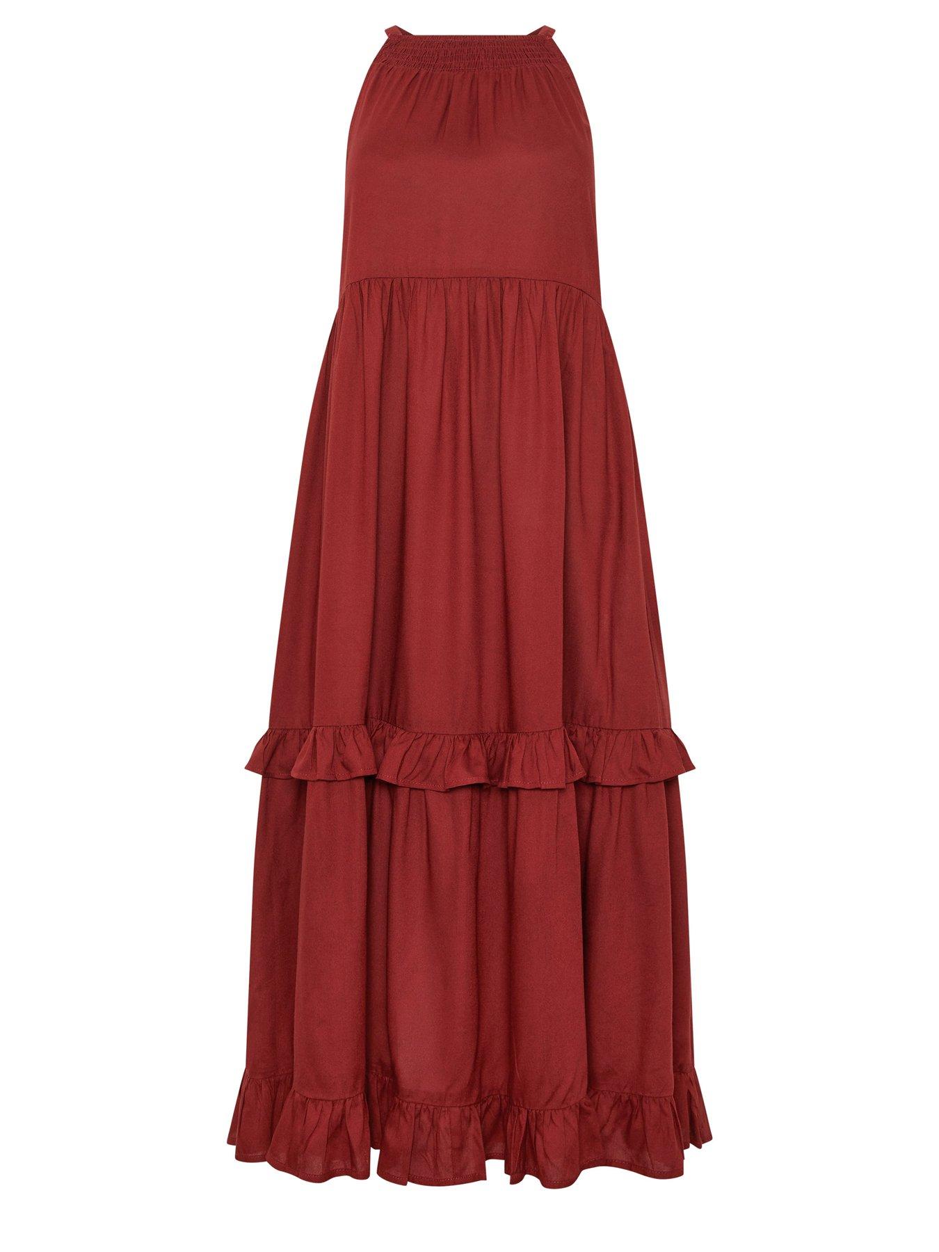 Image 5 of 5 of PixieGirl Petite Tie Neck Halter Maxi Dress - Red