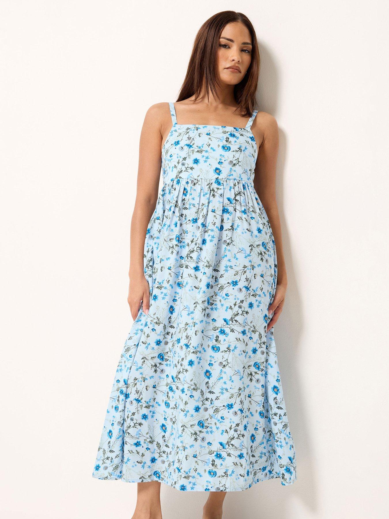 PixieGirl Petite Ditsy Print Midi Dress - Blue