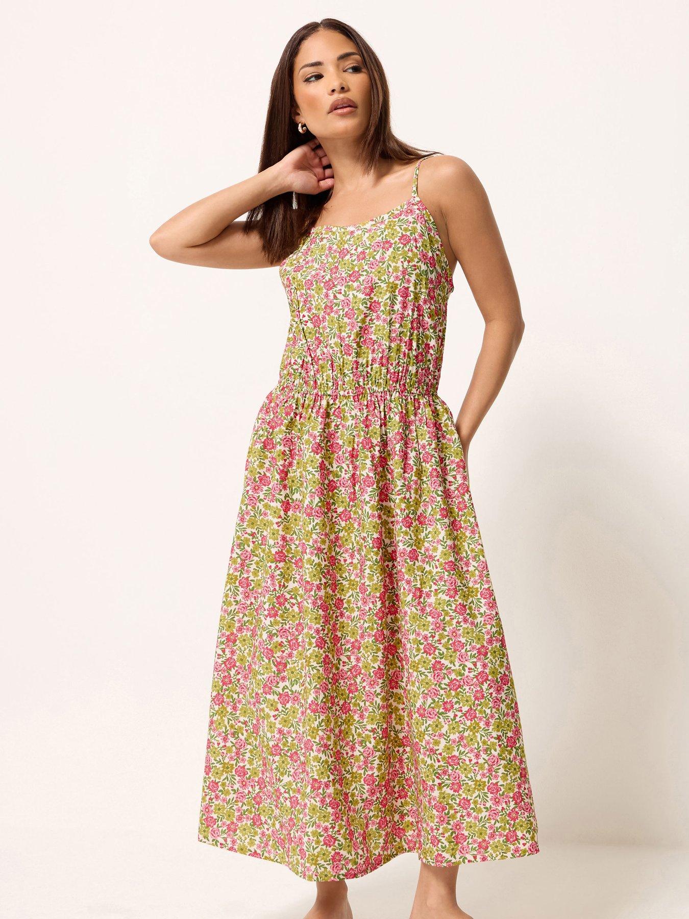 PixieGirl Petite Floral Midi Dress - Pink