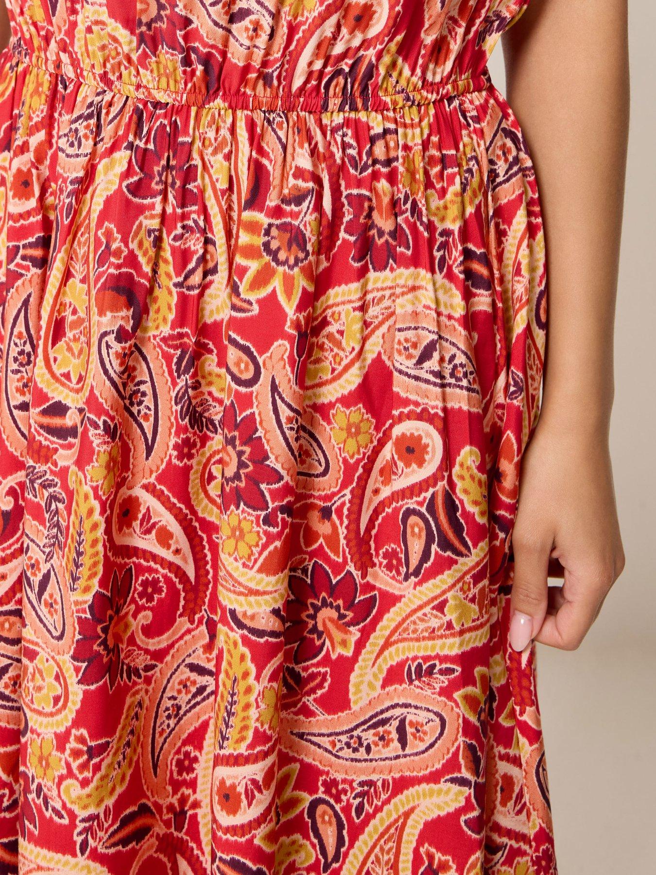 Image 4 of 4 of PixieGirl Petite Paisley Print Midi Dress - Orange