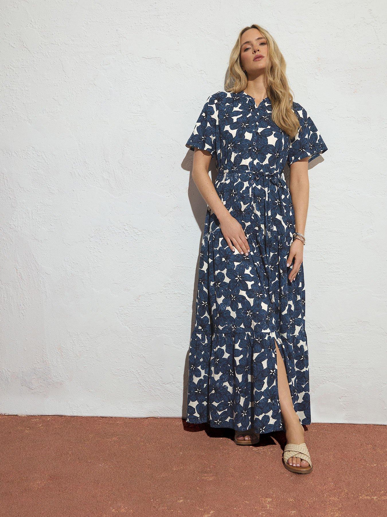 floral print short sleeve tie waist maxi dress Women's V-neck Ruffle Shortsleeve Waist Tie Floral Print Dress Maxi Dress White Floral 2XL