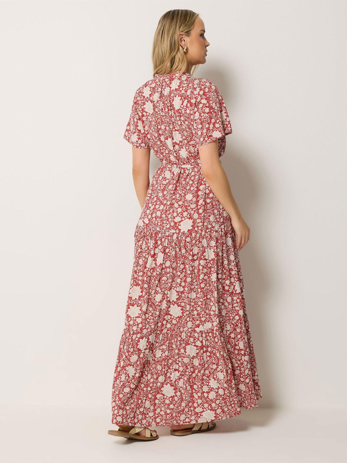 Image 2 of 4 of Long Tall Sally Tile Print Short Sleeve Tie Waist Maxi Dress - Red