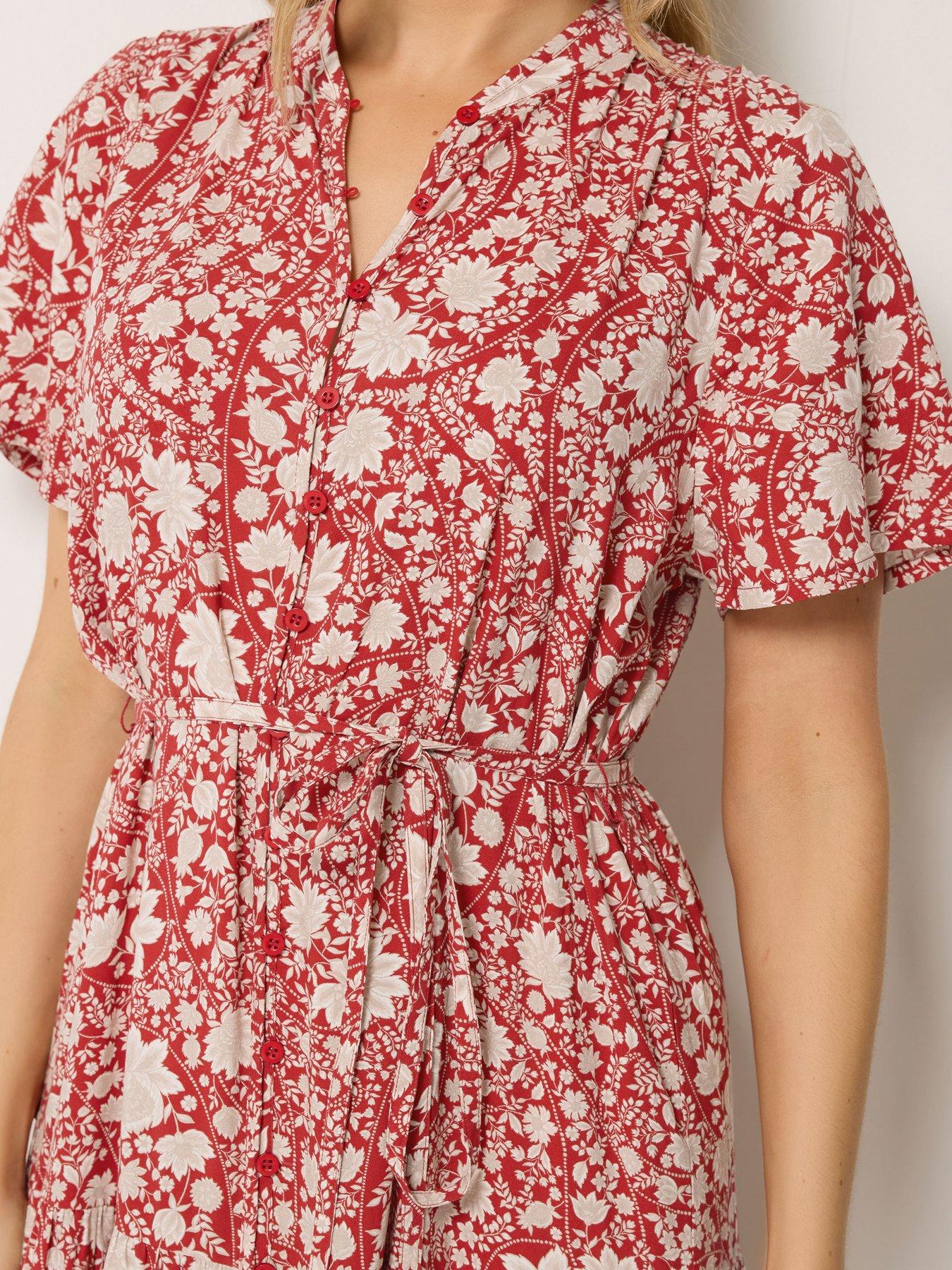 Image 4 of 4 of Long Tall Sally Tile Print Short Sleeve Tie Waist Maxi Dress - Red