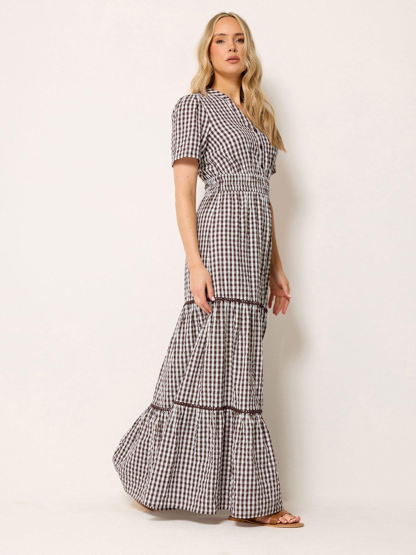 Long Tall Sally Tall Gingham Button Tie Maxi Dress