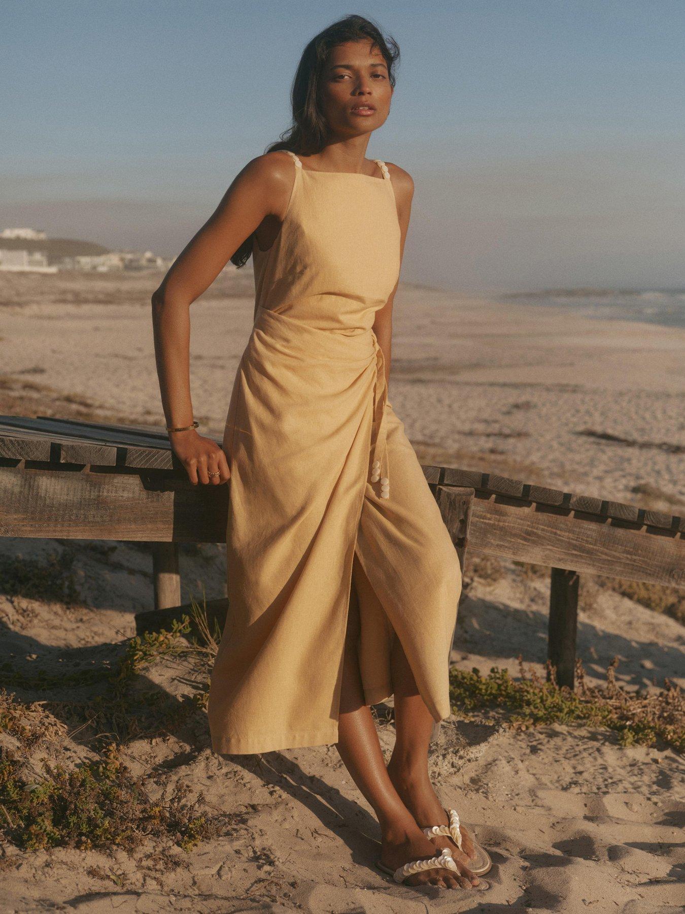 Mint Velvet Wrap Linen Midi Dress - Yellow
