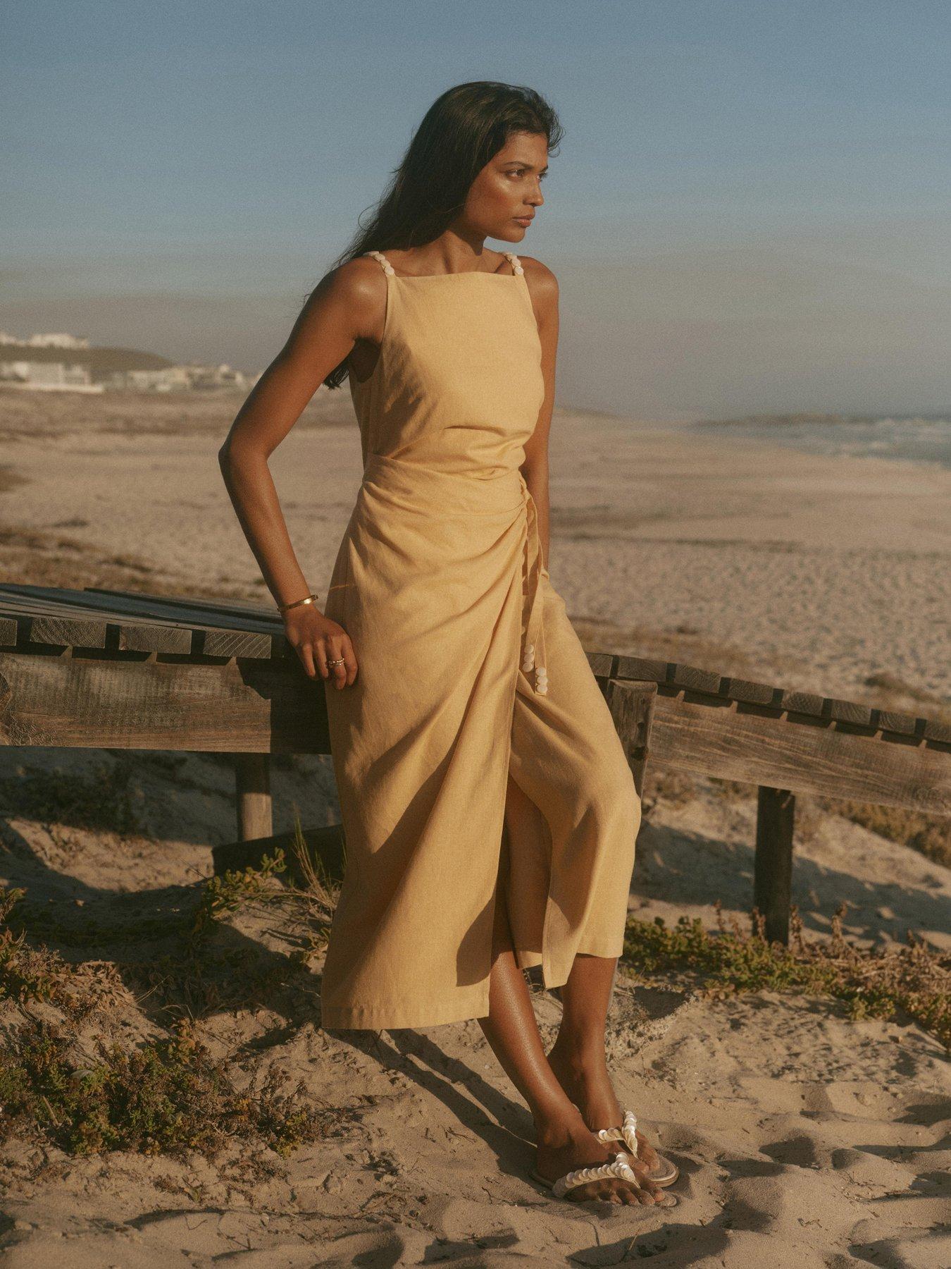 Image 3 of 6 of Mint Velvet Wrap Linen Midi Dress - Yellow
