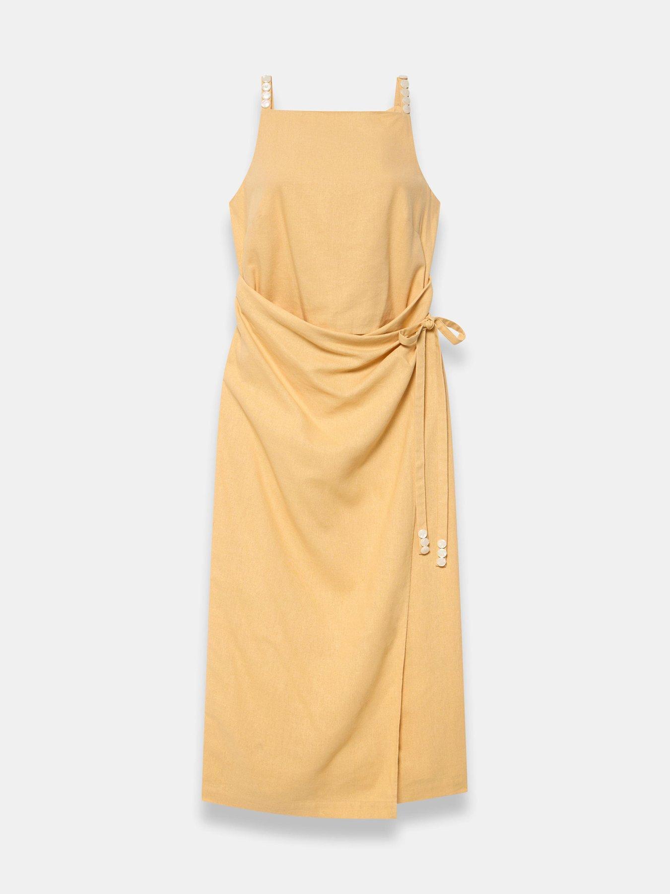 Image 5 of 6 of Mint Velvet Wrap Linen Midi Dress - Yellow